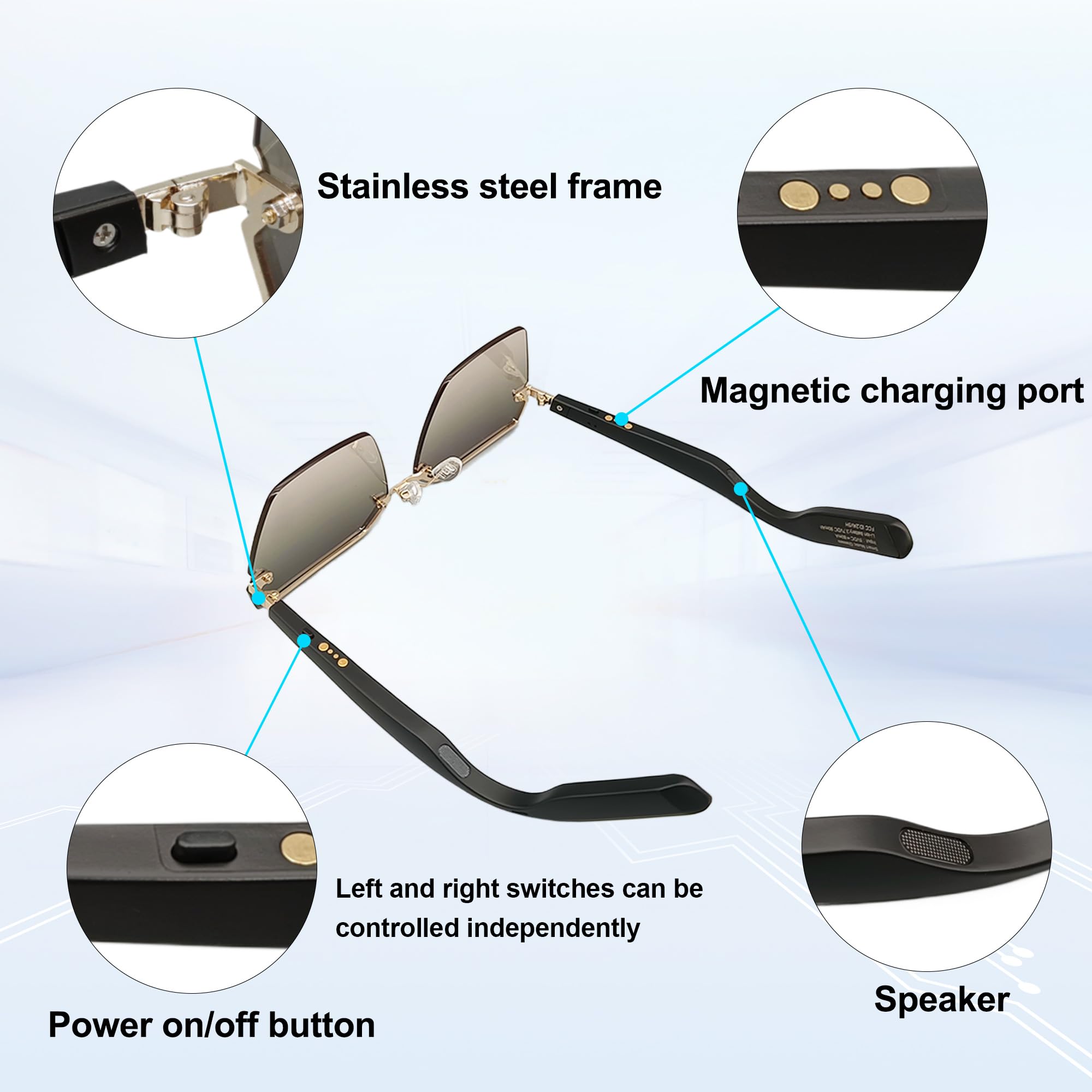 Smart Bluetooth Sunglasses with Frameless Gradient Lens - Wireless Audio Glasses with Bluetooth 5.0 & Voice Control for iPhone, Android - Hands-Free Music & Calls - Perfect for Running, Cycling & Outdoor Activities (Gradient Green)