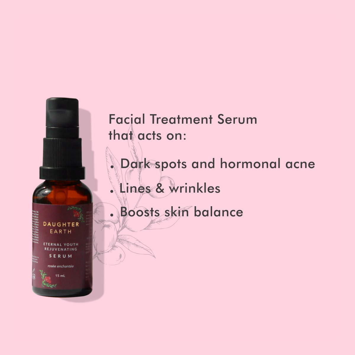 DAUGHTER EARTH Eternal Youth Rejuvenating Face Serum - Vegan Natural & Ayurvedic Brightening Serum for Wrinkles & Fine Lines | Rich in Skin-Loving Lipids | Softens & Hydrates All Skin Types | 15ml | Perfect for Daily Anti-Aging Routine & Night Skincare Regimen