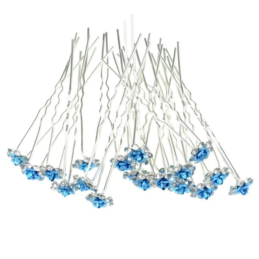 Hustar 20Pcs Blue Rhinestone Hair Pins - Bridal Hair Accessories for Weddings & Parties