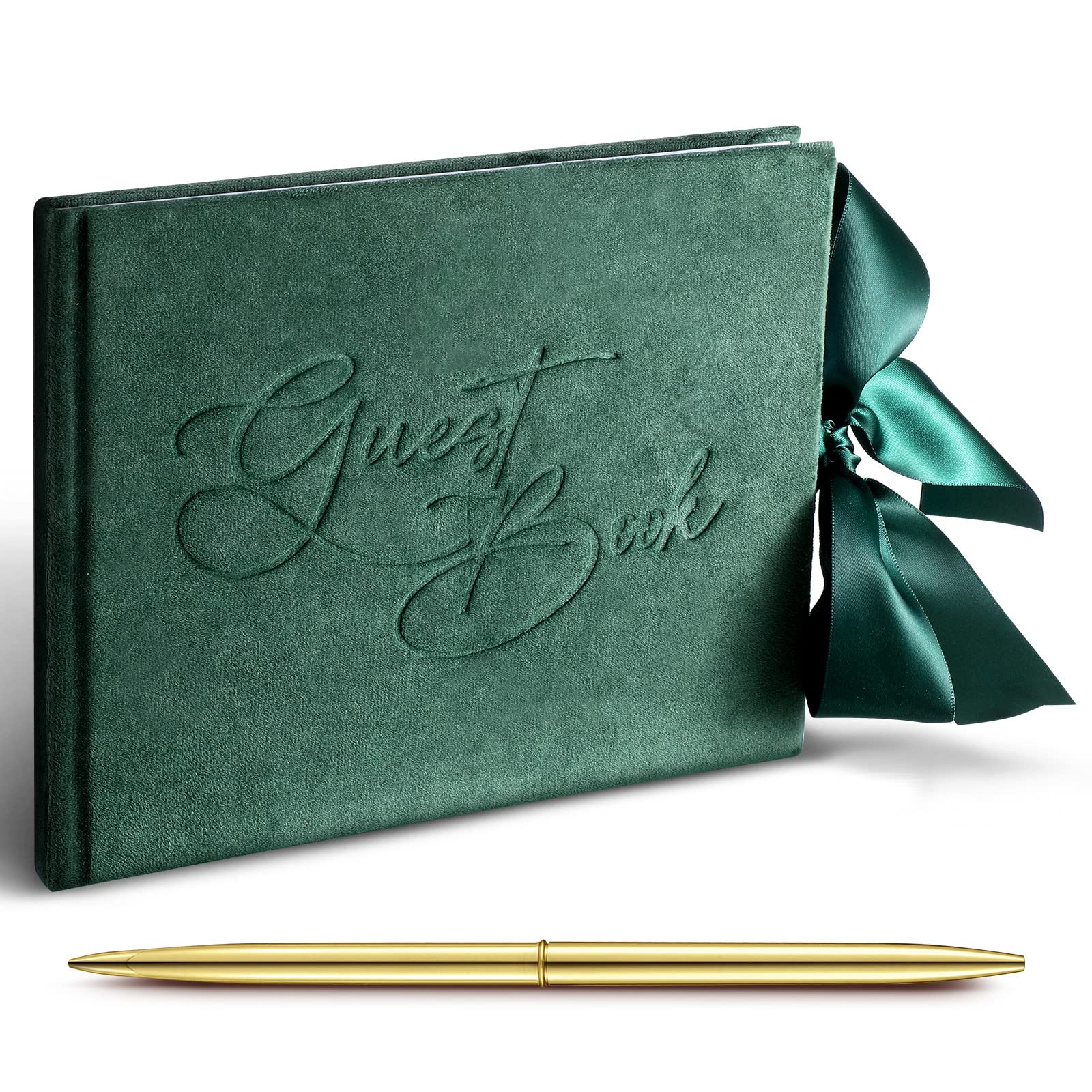 Elegant Green Velvet Wedding Guest Book with Pen - 144 Page Sign-in Book for Bridal Showers, Receptions & Anniversary Parties - Perfect for Wedding Memories & Special Event Guest Signatures