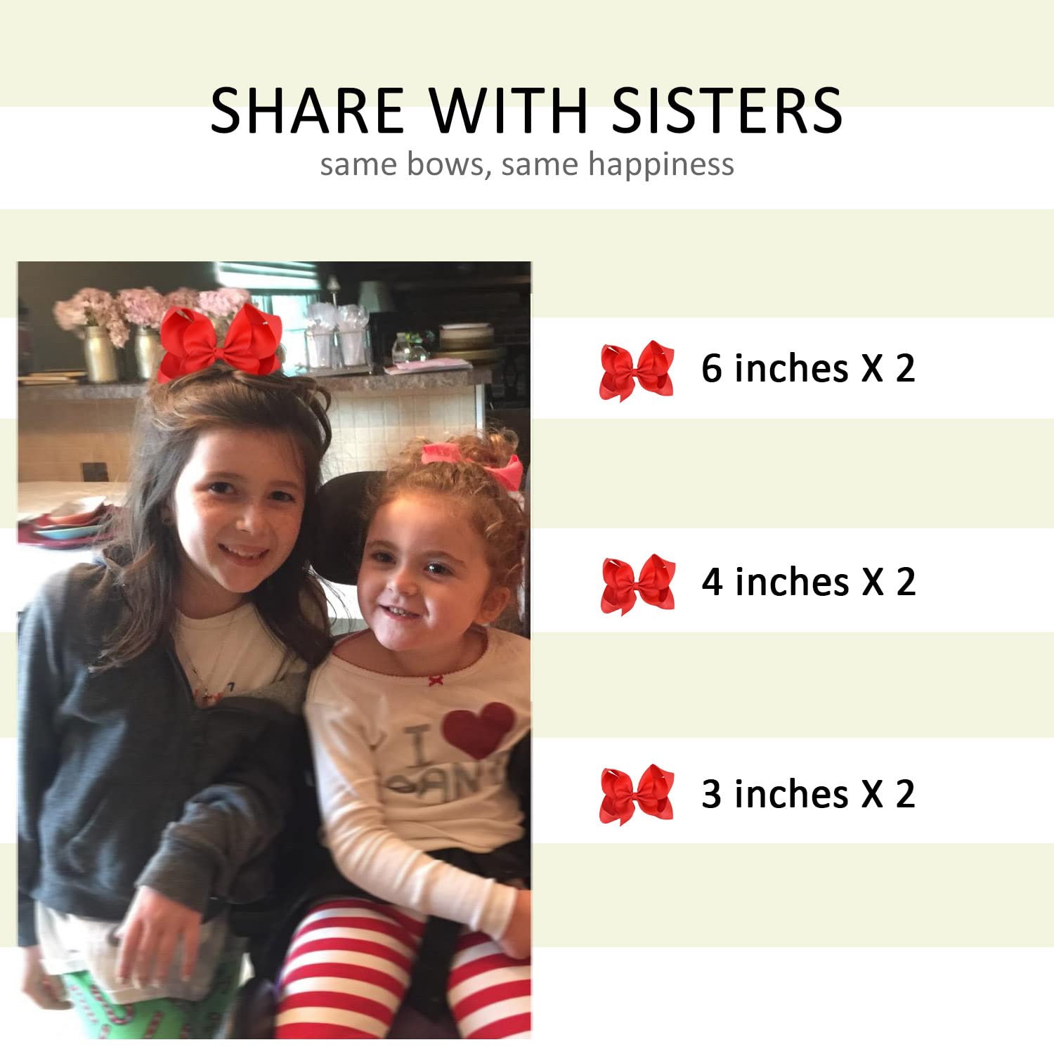 6-Piece Red Hair Bows Set for Girls & Toddlers - 6 Inch, 4 Inch, 3 Inch Sizes (2 Each) - Perfect for Parties, Holidays, and Everyday Wear