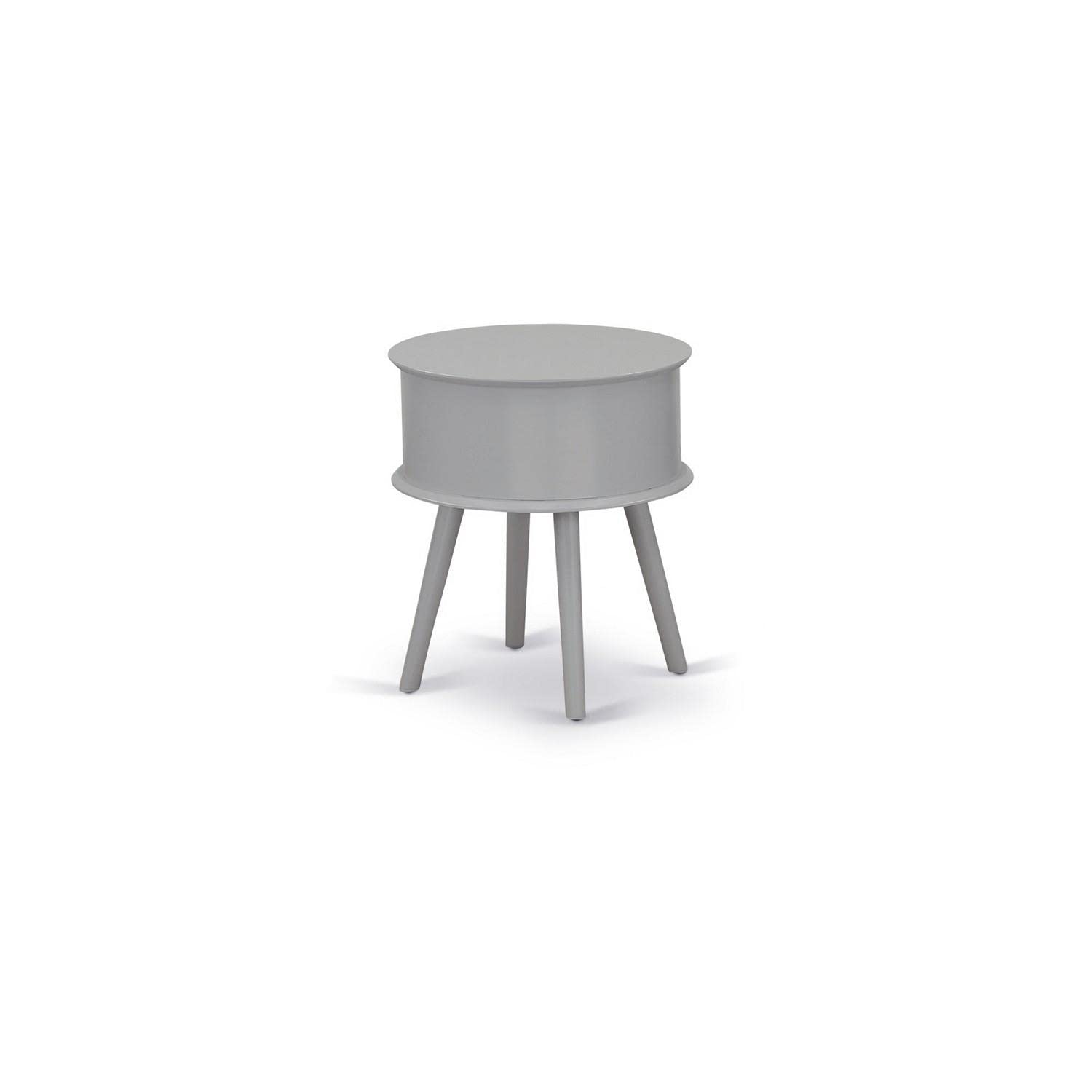 East West Furniture GONE14 Gordon Round Nightstand with Drawer - 1-Pack, Urban Gray Finish - Modern Bedside Table for Small Spaces, Bedroom, Living Room & Office