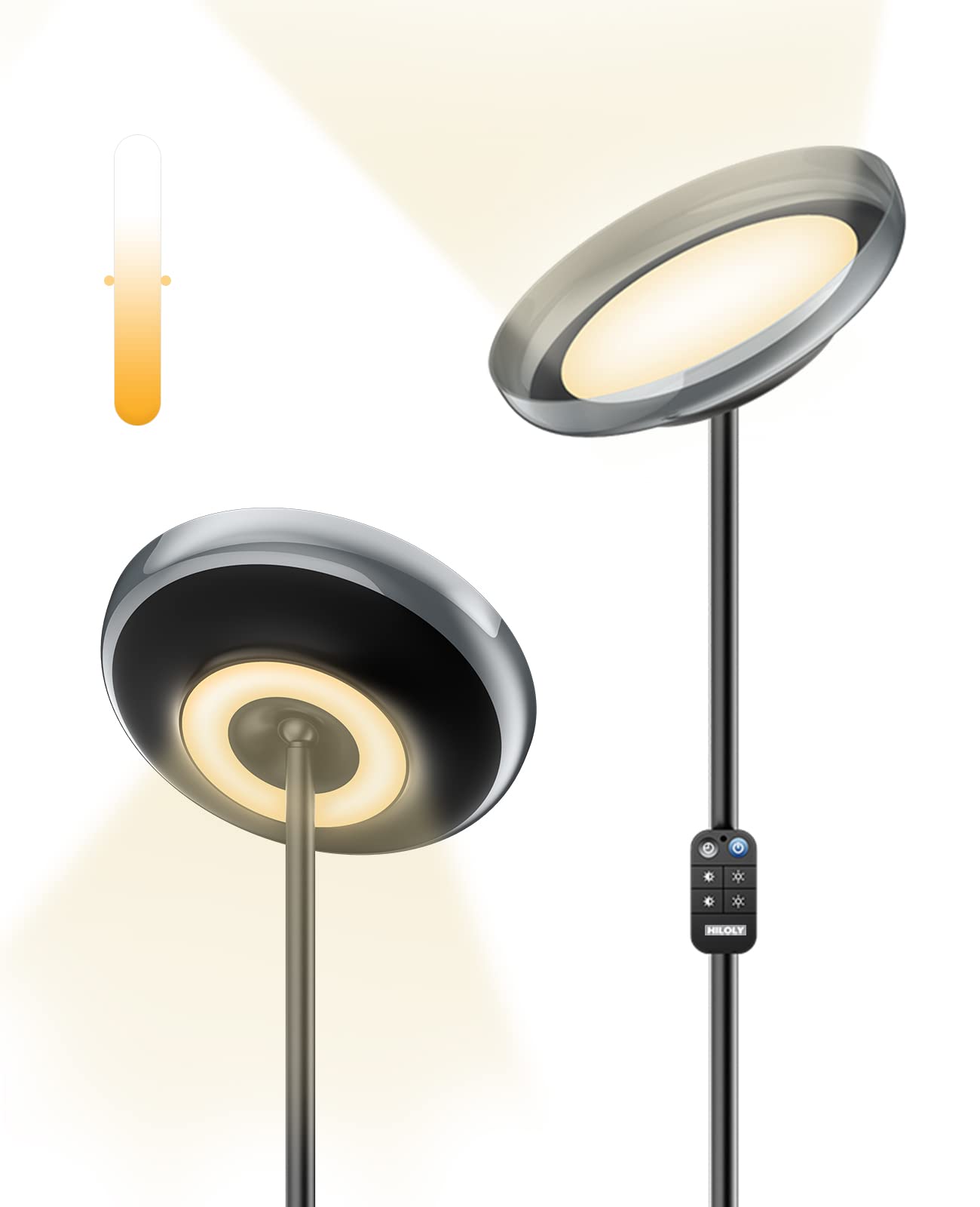 Hiloly Double-Sided LED Torchiere Floor Lamp - Adjustable Height, 4 Color Temperatures & Brightness, Modern Standing Lamp for Living Room, Bedroom, Office - Perfect for Reading, Working & Ambient Lighting