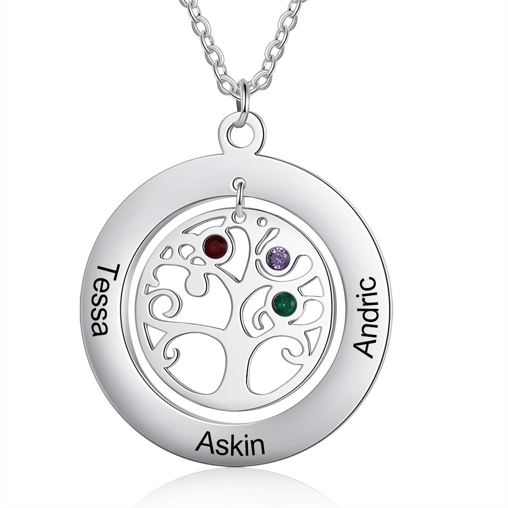 Personalized Tree of Life Necklace for Women - Custom Mother & Grandmother Jewelry with 2-9 Simulated Birthstones & Engraved Names - Meaningful Gift for Mom, Birthday, Anniversary & Mother's Day - Perfect for Family Reunions, Special Occasions & Everyday Wear
