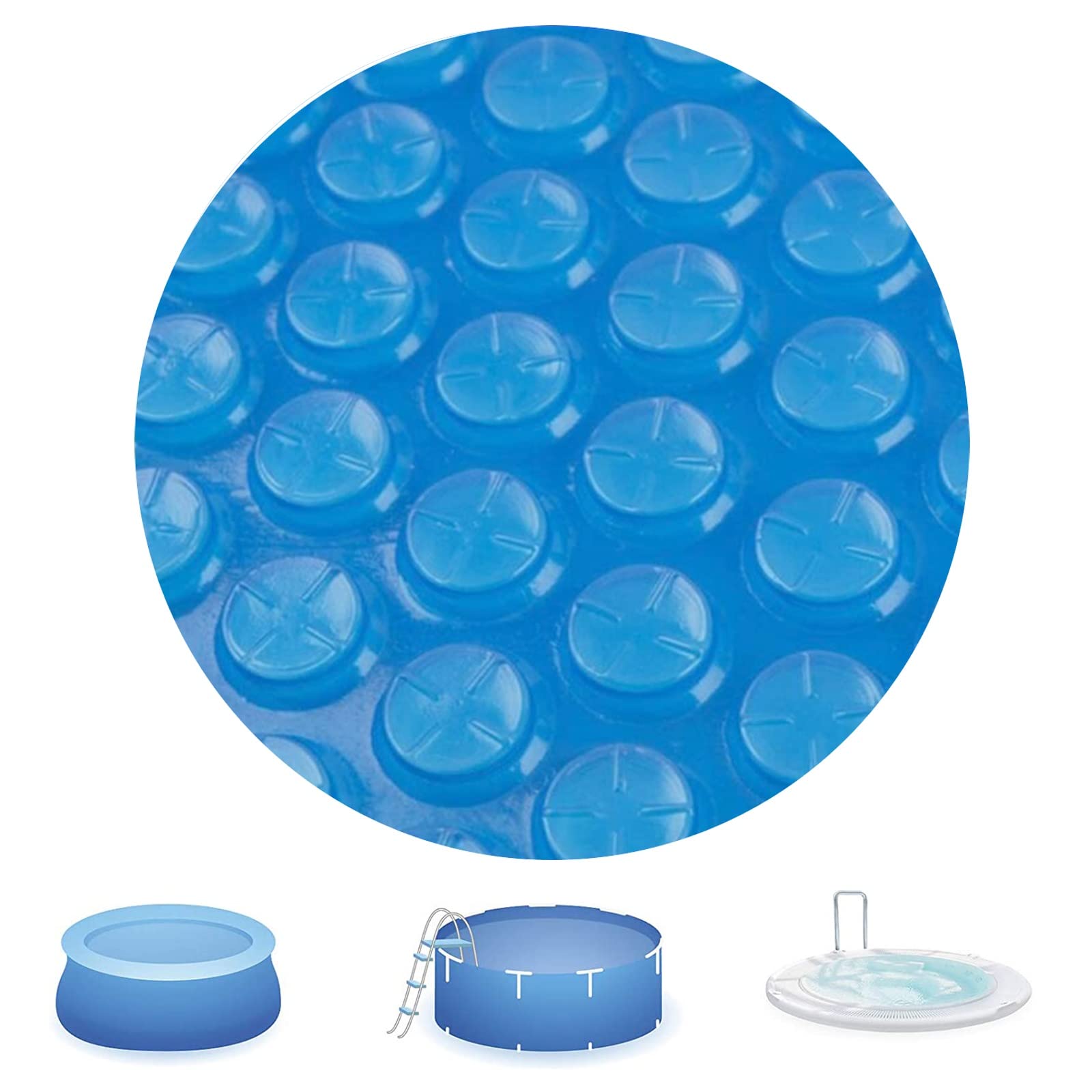 ZAQI 16mil/23mil Round Solar Pool Cover for Inground Pools - Thick Hot Tub Blanket with PE Edge & Anti-Rust Grommets - Summer Pool Cover for Leaves & Heat Retention (600um/23.5mil, 3m/9.8ft Diameter) - Perfect for Backyard, Garden & Swimming Pool Maintenance