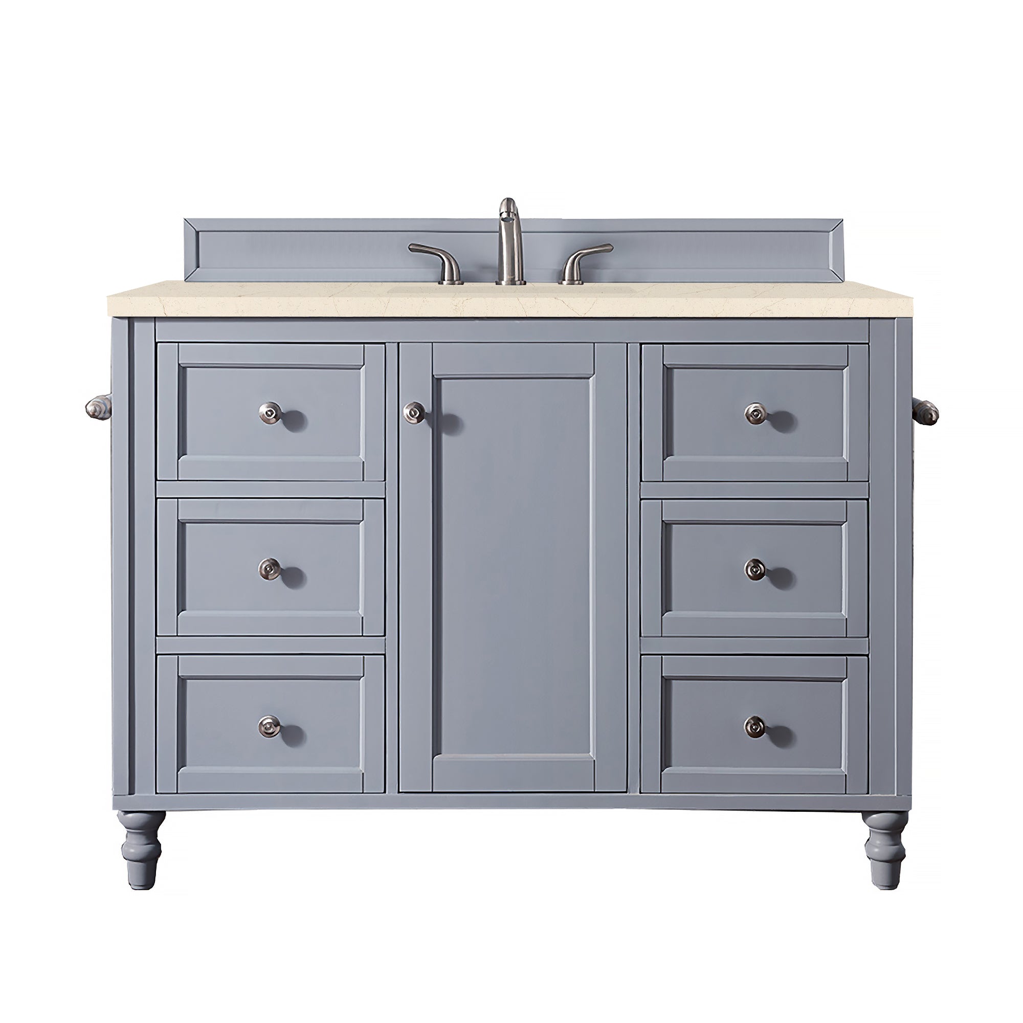 Copper Cove Encore 48 Inch Single Bathroom Vanity with 3CM Eternal Marfil Quartz Countertop in Silver Gray - Perfect for Modern Master Bathroom or Guest Bathroom Renovation
