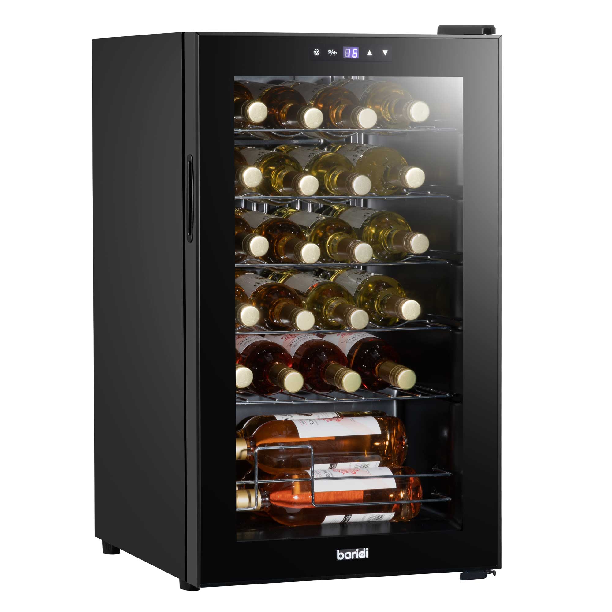 Baridi 24 Bottle Wine Cooler Refrigerator - Digital Touch Screen Control, LED Interior Lighting, Freestanding Black Wine Fridge for Home, Kitchen, or Bar Use