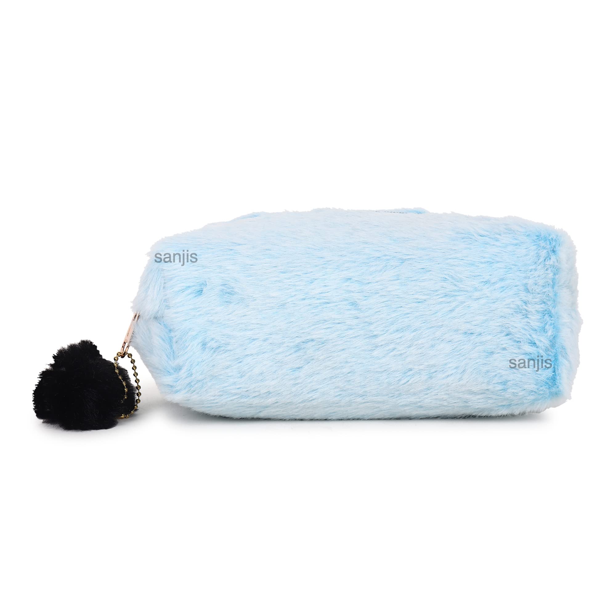 Sanjis Enterprise Small Faux Fur Cosmetic Bag - Elegant Makeup Pouch with Zipper, Travel Toiletry Organizer for Women | Perfect Gift for Birthday, Christmas & Travel Accessories (Blue) - Ideal for Daily Makeup Storage, Weekend Getaways & Beauty Essentials Organization