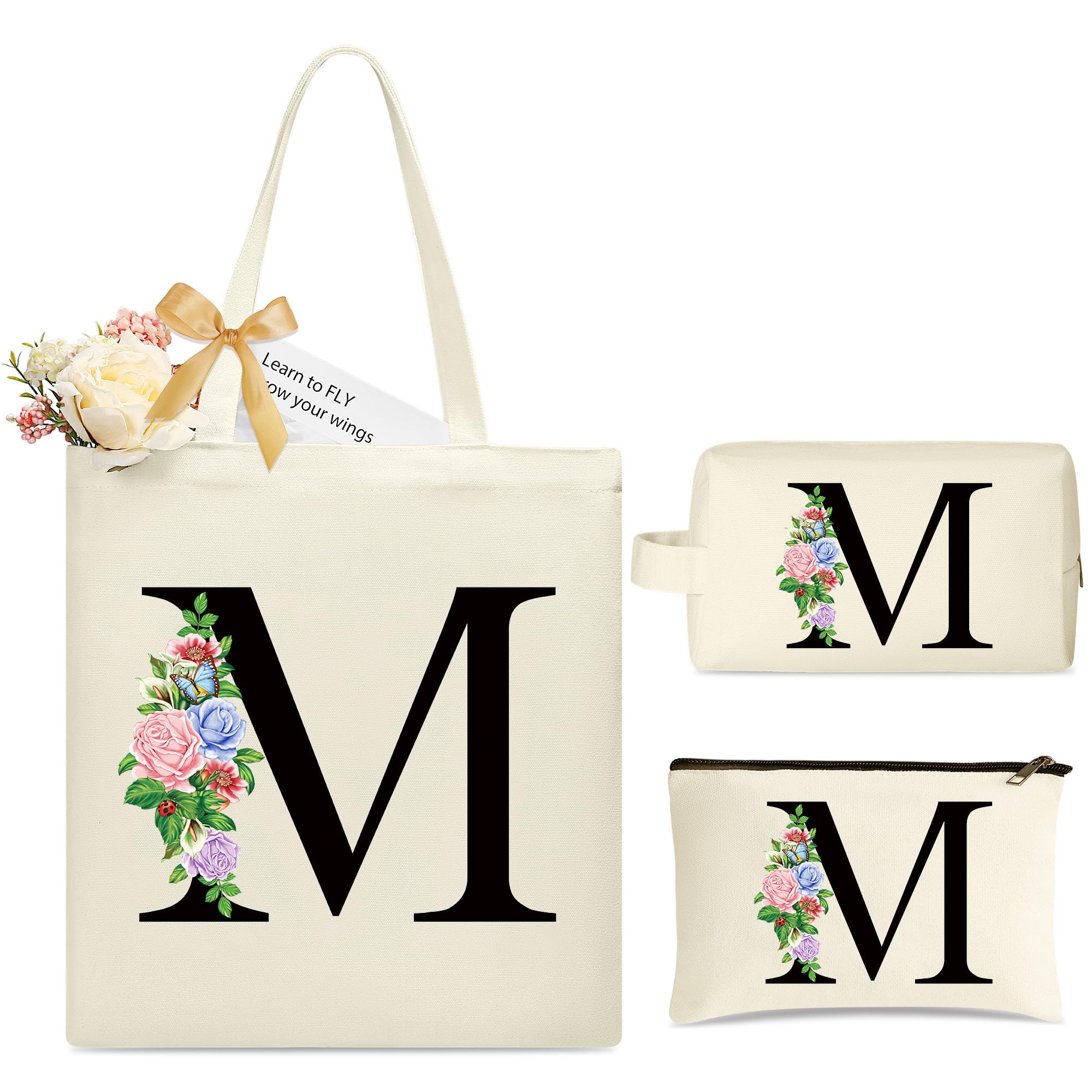 YOOLIFE Personalized Monogram Canvas Tote Bag for Women - Custom Initial Tote Bag Gift for Birthday, Bridesmaid Proposal, Bridal Shower & Bachelorette Party | Teacher Appreciation Gift for Women | Perfect for Work, Travel & Shopping