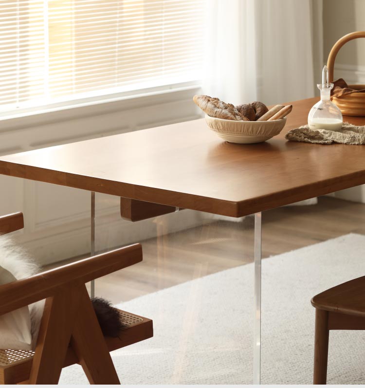 Solid Oak & Cherry Wood Acrylic Suspension Dining Table - Modern Floating Design for Small Spaces, Kitchens & Contemporary Dining Rooms