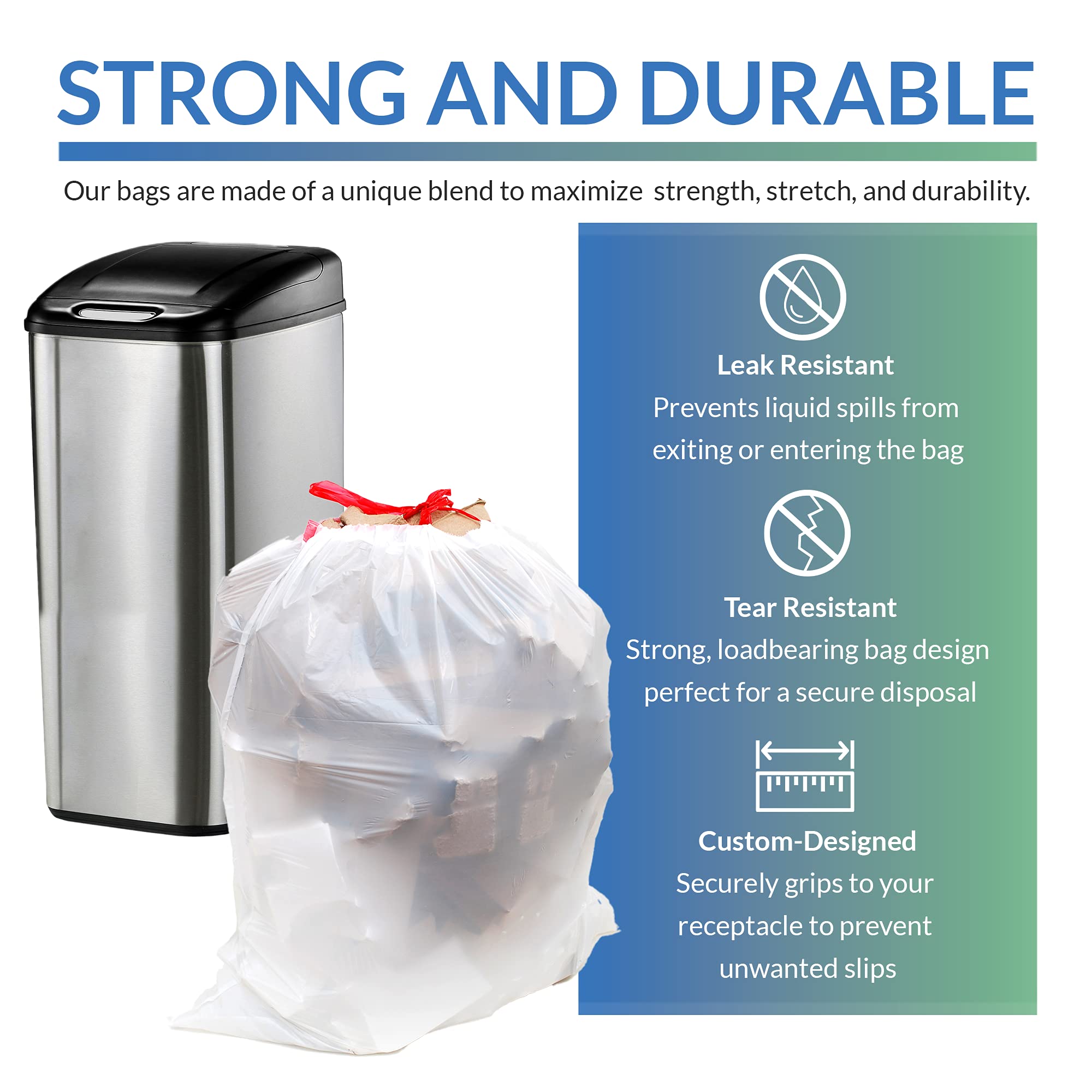 Reliable Tall Kitchen Drawstring Trash Bags 13 Gallon - 500 Count Bulk Pack | Heavy Duty White Kitchen Garbage Bags | Fits 13-16 Gallon Trash Cans | Perfect for Home, Office & Restaurant Use