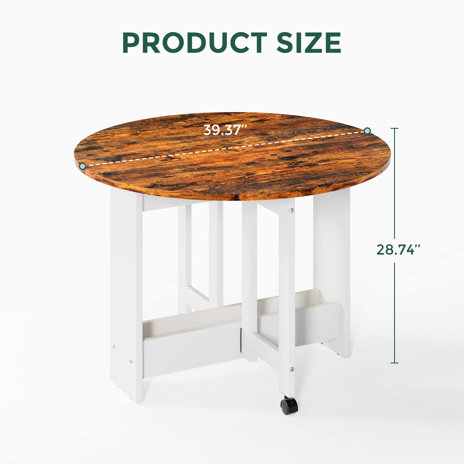 Upgraded Folding Dining Table - Convertible Drop Leaf Kitchen Table with 2-Tier Storage Racks, Space Saving Farmhouse Style in Rustic Brown - Perfect for Small Apartments, Studio Living & Compact Dining Areas