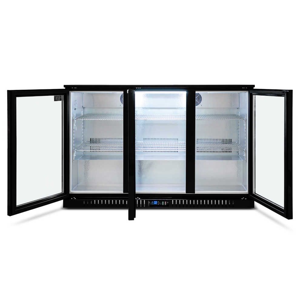 AG 3-Door Commercial Bar Refrigerator - Black Stainless Steel for Restaurants, Bars & Home Use