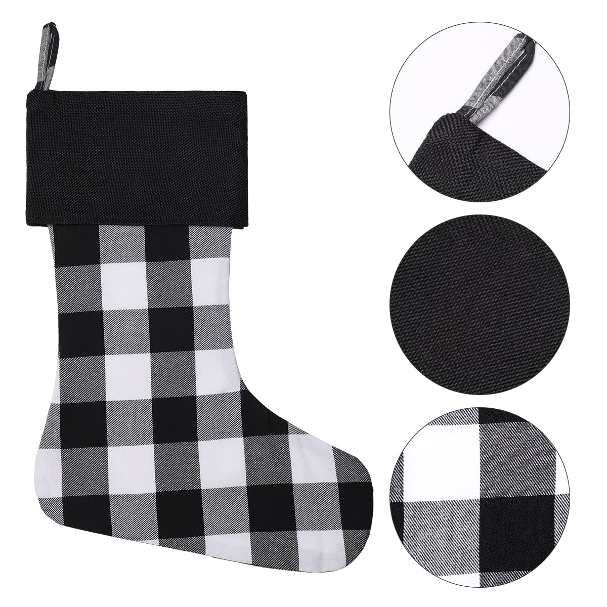8 Pack Christmas Stockings - 18 Inch Buffalo Plaid Personalized Stockings for Family Holiday Decor, Xmas Party Supplies (Black Cuff/Black White Plaid) - Perfect for Fireplace Mantel, Gift Exchange & Festive Home Decor