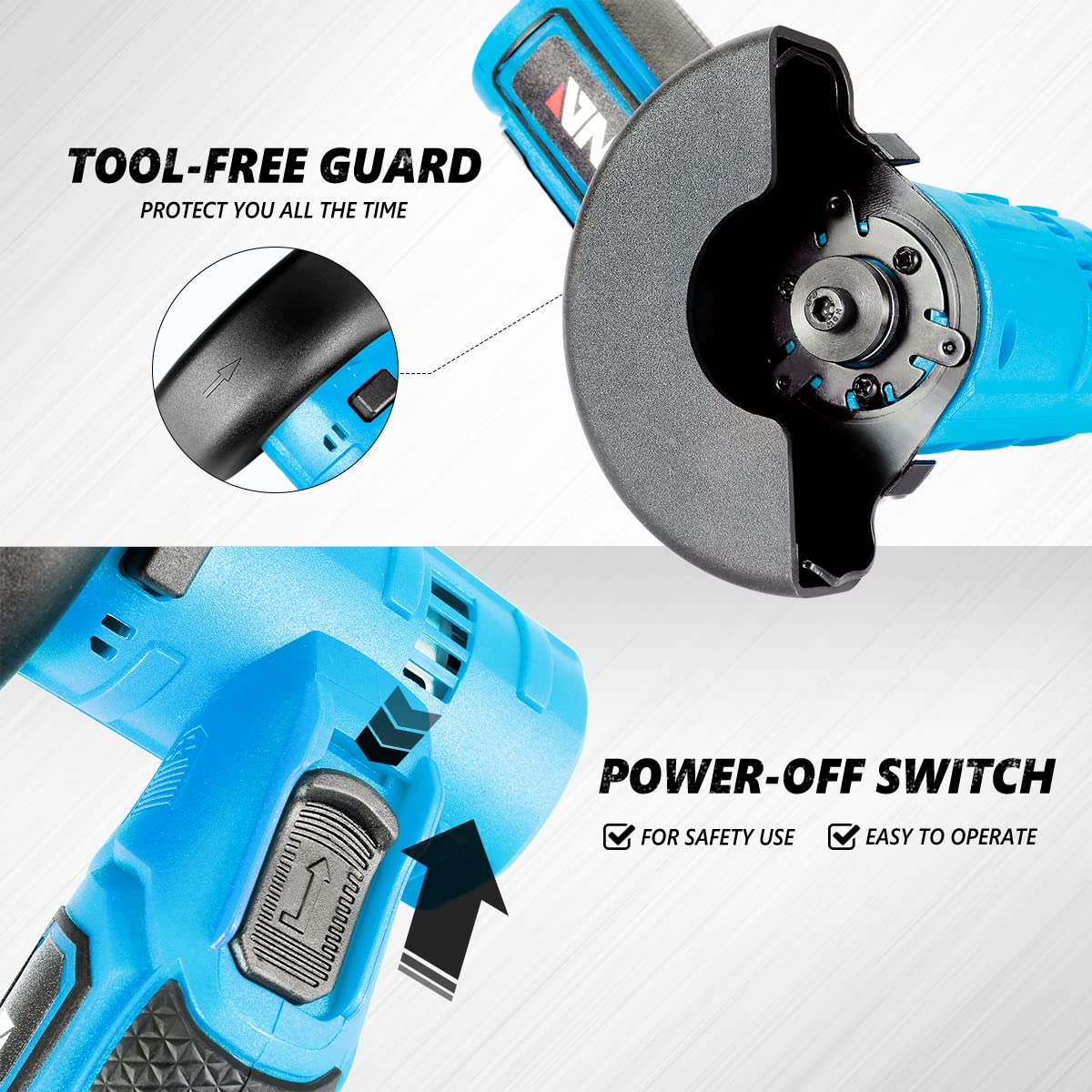 DNA MOTORING 12V Cordless Angle Grinder - Variable Speed with Spindle Lock, Dry Cutting & Rough Grinding Power Tool (Blue, Battery Not Included) - Perfect for Metalworking, Wood Carving & DIY Home Projects