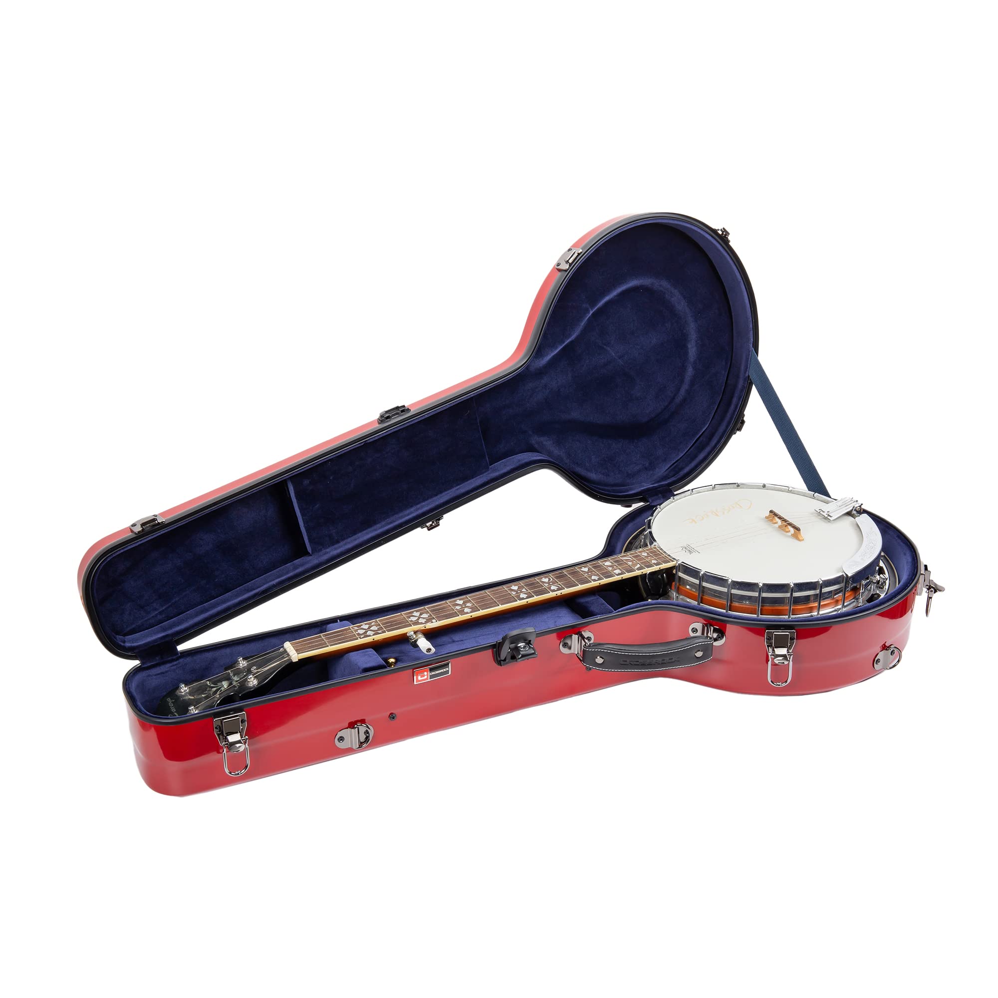 Crossrock Fiberglass Banjo Case for Mastertone & Most 5-String Banjos - Padded Straps, Interior Storage, Adjustable Padding & TSA Lock - Durable Protection for Travel & Performances - Red