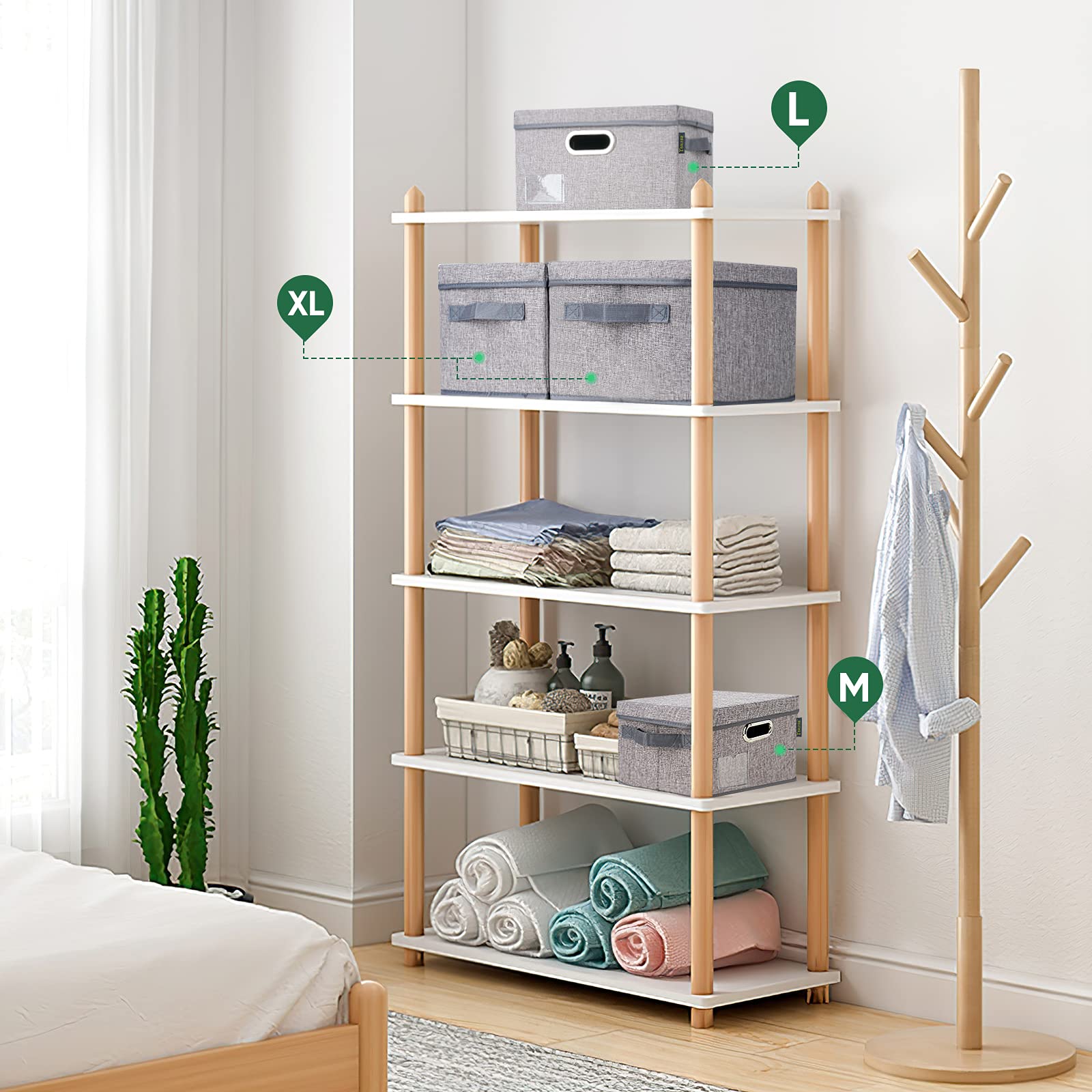 BALEINE Foldable Fabric Storage Bins with Lids - 5-Pack Medium Gray Collapsible Closet Organizers for Bedroom, Office & Home Organization | Space-Saving Storage Solution for Clothes, Toys & Seasonal Items