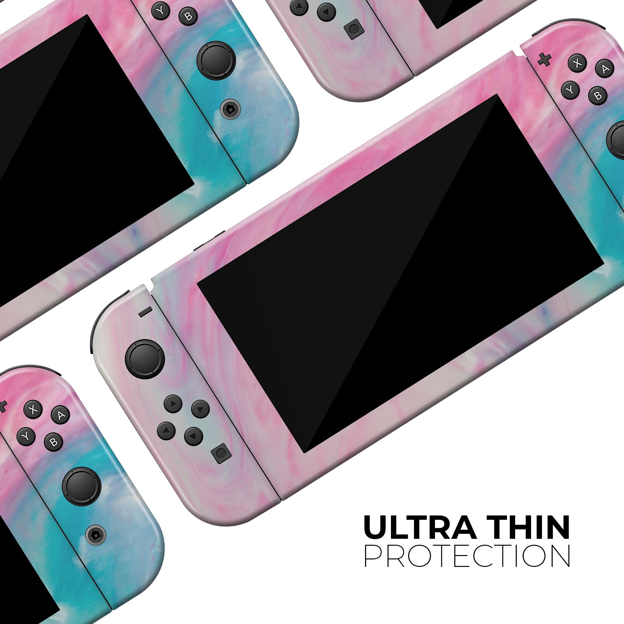 Nintendo Switch Lite Skin Decal - Scratch-Resistant Removable Vinyl Wrap Cover Compatible with Switch Lite - Marble Pink & Blue Paradise Design V712 - Perfect for Gaming Protection and Style Enhancement
