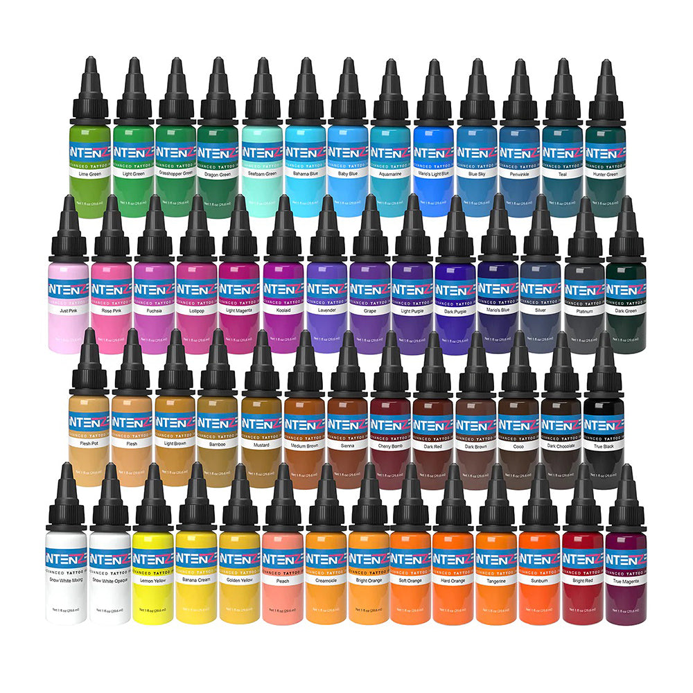 54 Color Set - Intenze Professional Tattoo Ink - 2oz Bottles for Tattoo Artists & Body Art Professionals - Perfect for Tattooing, Permanent Makeup & Body Art Designs