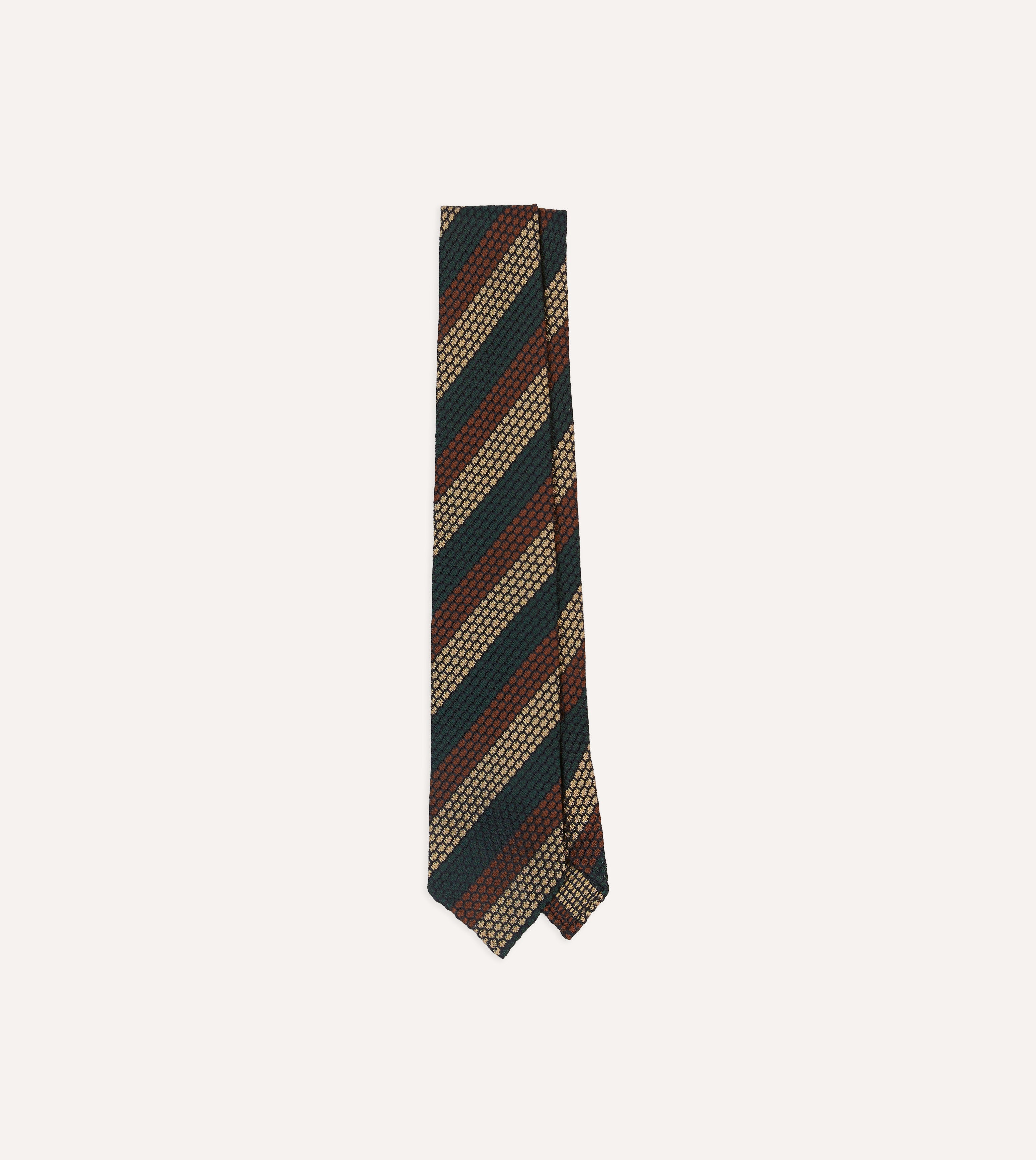 Hand Rolled Silk Grenadine Tie - Green, Red & Gold Striped Pattern - Perfect for Weddings, Business Meetings & Formal Events