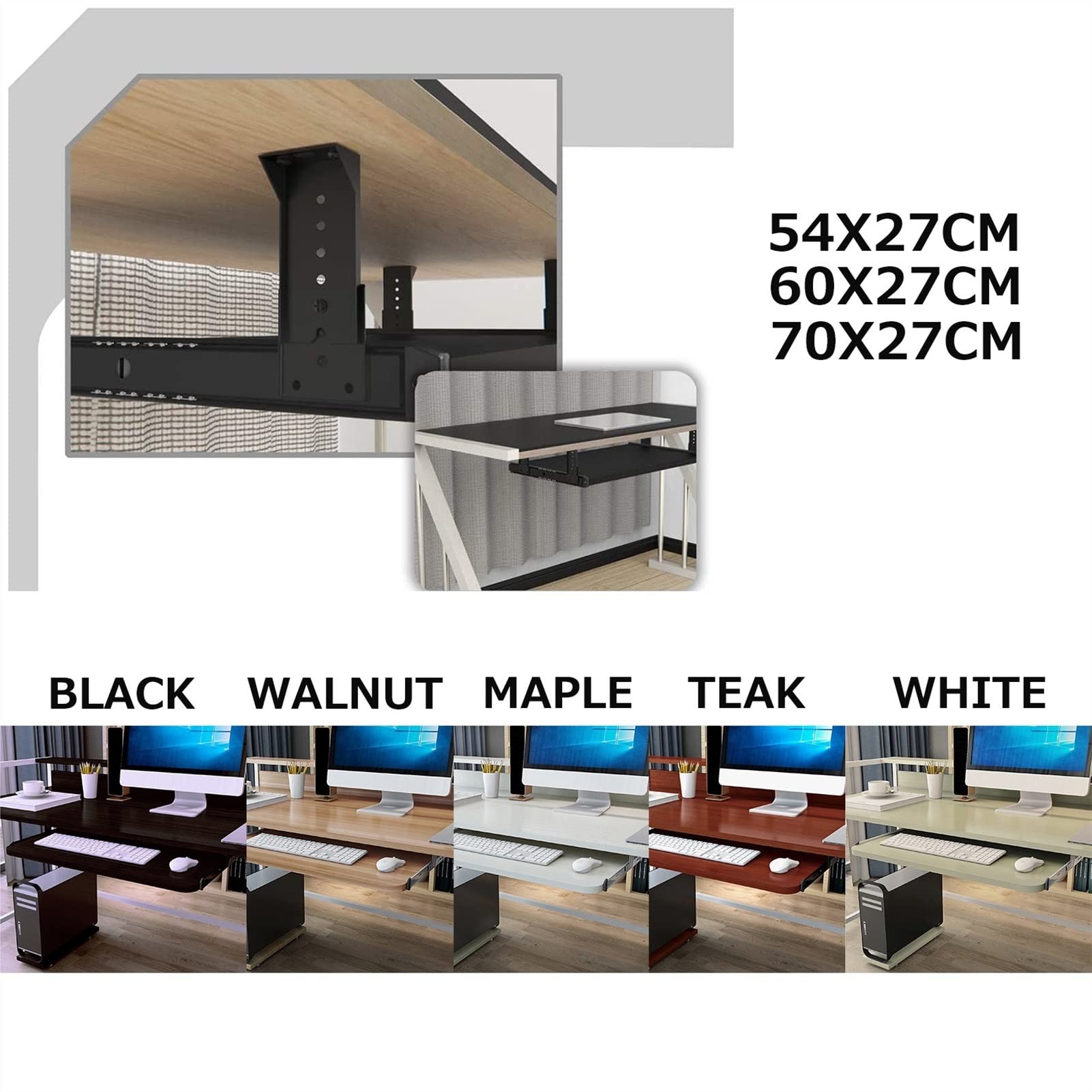 Ergonomic Under Desk Keyboard Tray - Adjustable Height (54/60/70x27cm) Pull-Out Retractable Mouse Platform | Space-Saving Desktop Extender for Home Office & Gaming Setup
