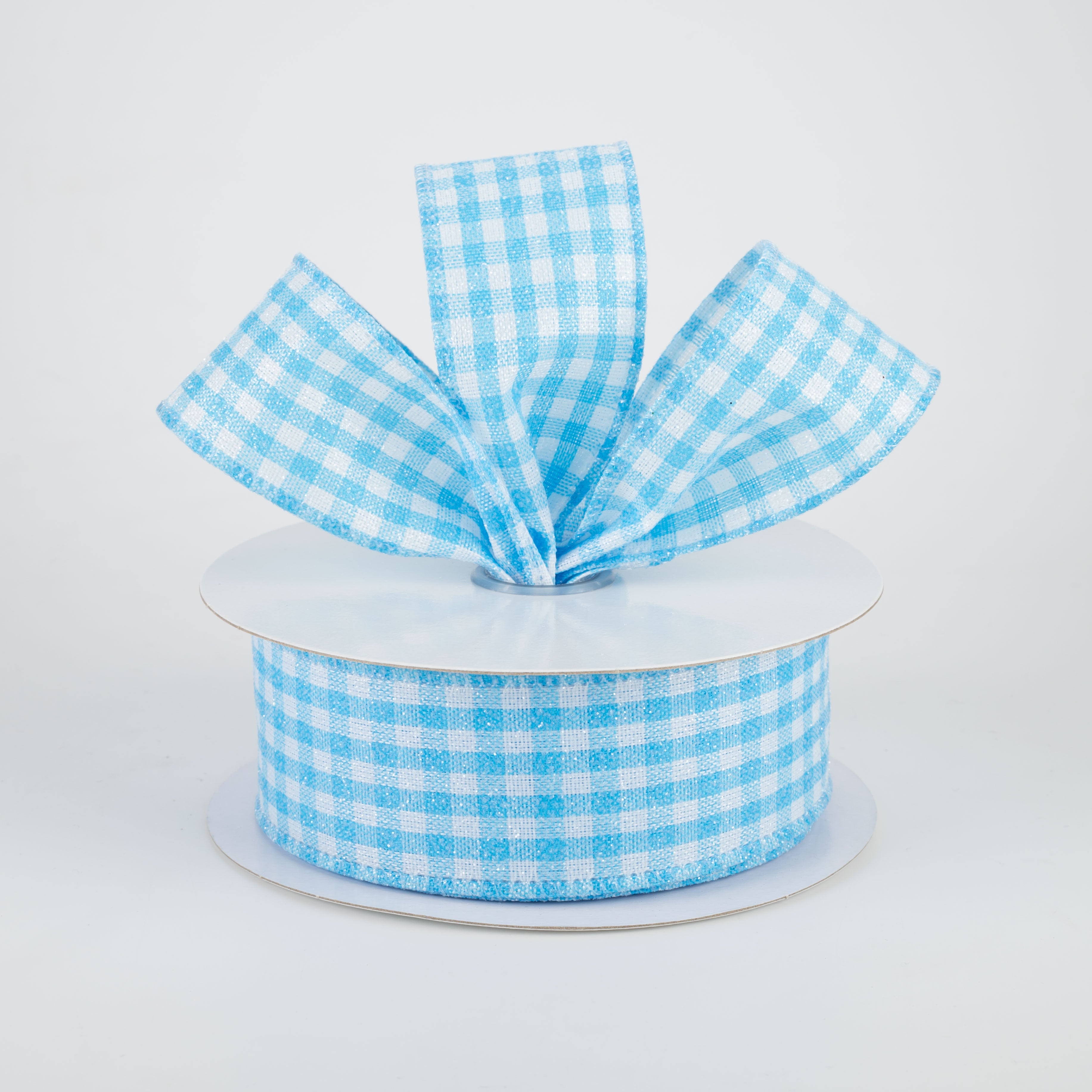 1.5 Inch Blue Glitter Woven Gingham Check Ribbon - 10 Yards Bulk Roll for Gift Wrapping, DIY Crafts, Party Decorations, Scrapbooking and Hair Bows
