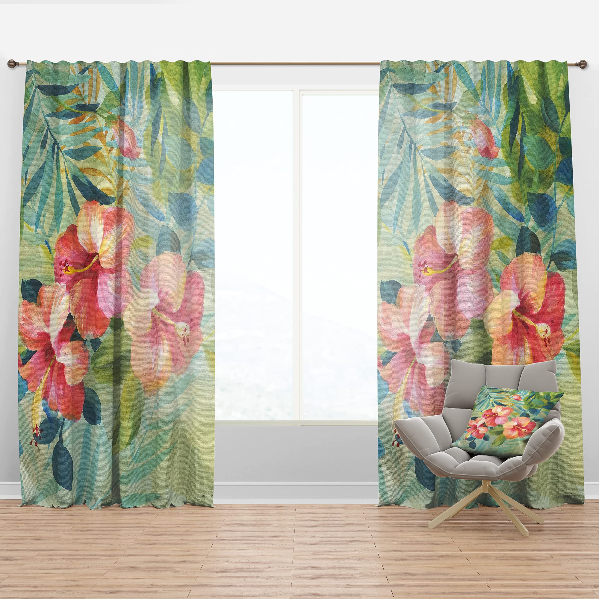 DesignQ 'Hibiscus Garden III' Thermal Insulated Curtains - 52x120 Inch Single Panel for Bedroom & Living Room - Blackout Drapes for Home Decor, Privacy & Temperature Control