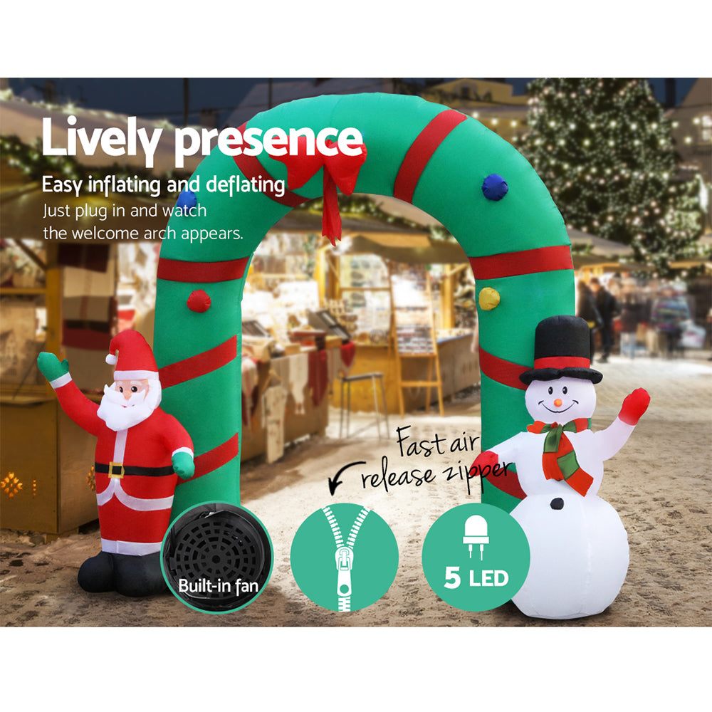 2.8M Christmas Inflatable Giant Archway with Santa & Snowman LED Decor - Perfect for Outdoor Holiday Yard Decorations & Festive Party Entrance