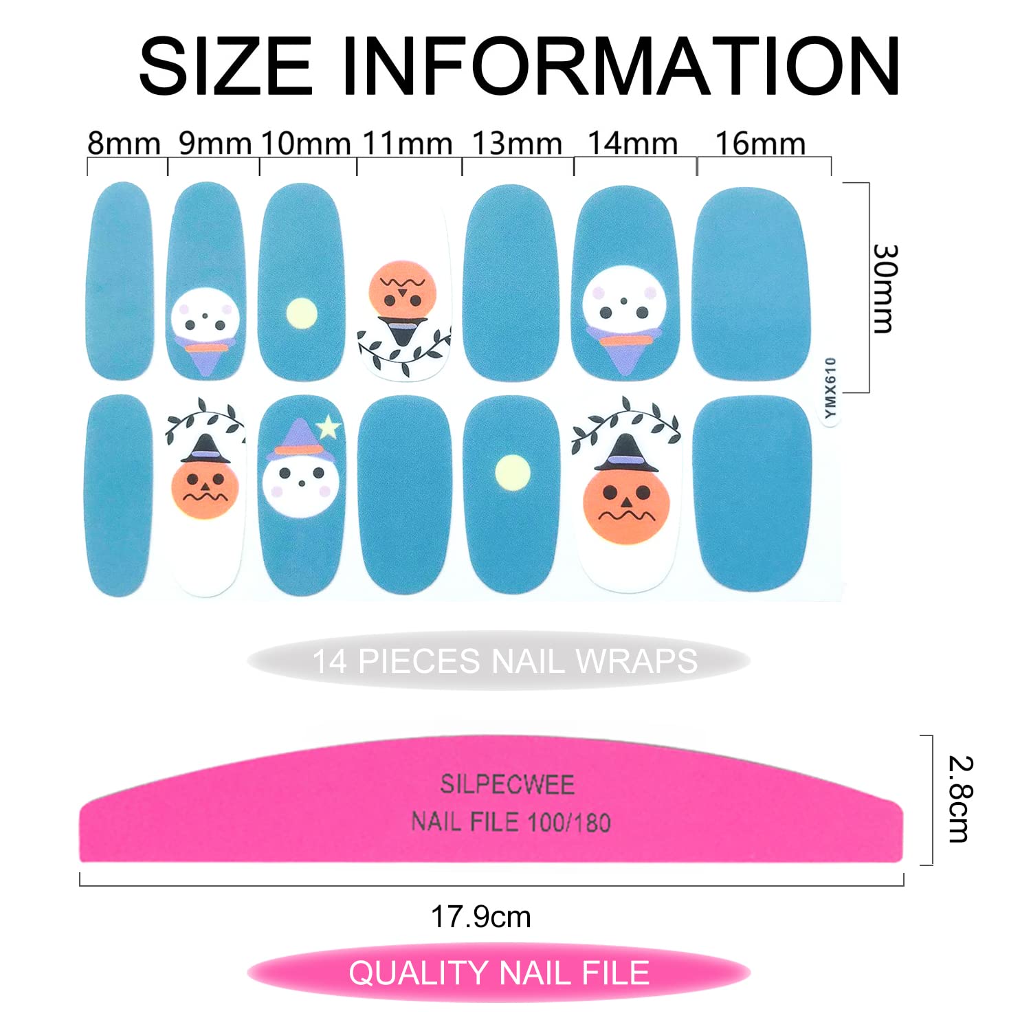 12 Sheets Self-Adhesive Nail Polish Stickers | Full Nail Wraps for Women | Halloween & Christmas Holiday Designs | Includes 1 Nail File | Perfect for Manicures, Parties & Gift Giving