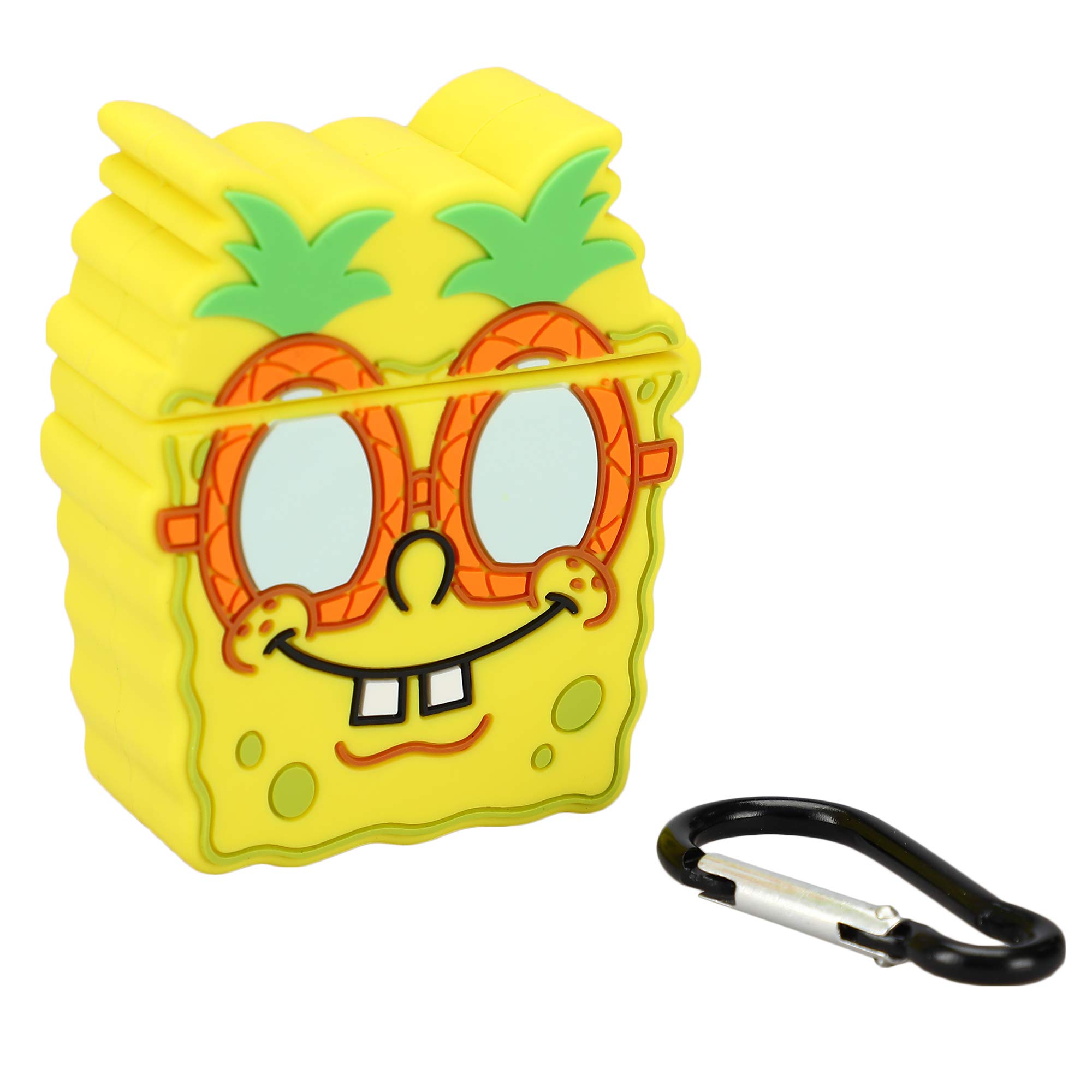 SpongeBob Pineapple AirPods Case with Carabiner Clip - Cute Cartoon Protective Cover for AirPods 1/2/3 & Pro - Perfect for Travel, Gym, and Everyday Use