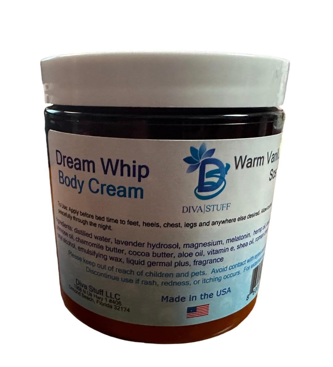 Diva Stuff Dream Whip Warm Vanilla Coconut Scented Body Cream with Magnesium - 8 oz Moisturizing Lotion for Dry Skin | Perfect for Massage, Nighttime Hydration & Self-Care Rituals