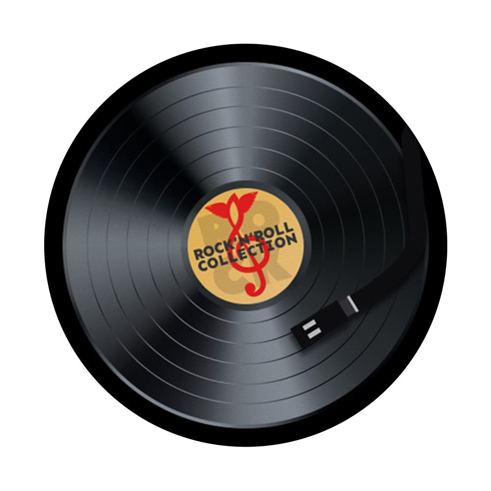 Retro Rock & Roll Vinyl Record Music Graphic PopSocket PopGrip for Smartphones - Black | Compatible with Smooth, Hard Plastic Cases | Perfect for Music Lovers & Concert Goers