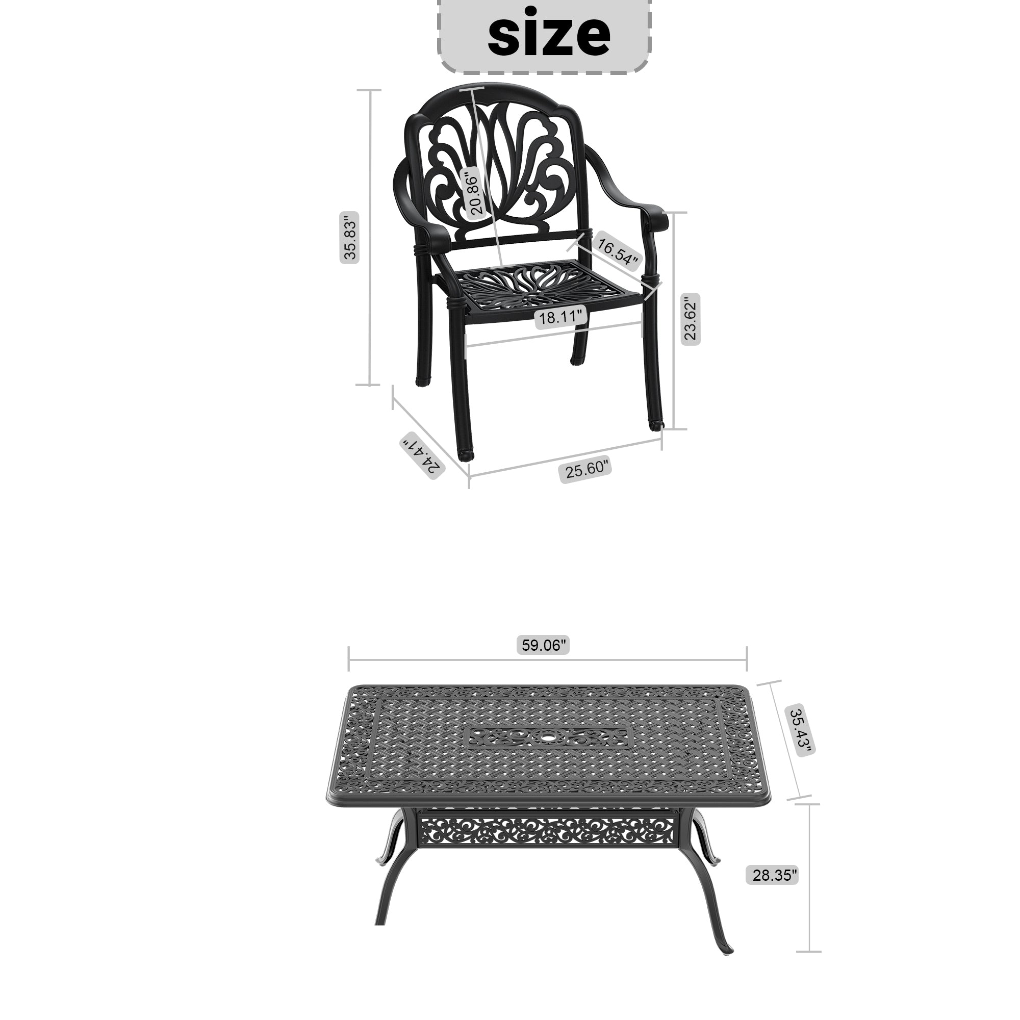 5-Piece Cast Aluminum Patio Furniture Set with Cushions (Random Colors) - Durable Outdoor Seating for Garden, Poolside & Backyard Relaxation