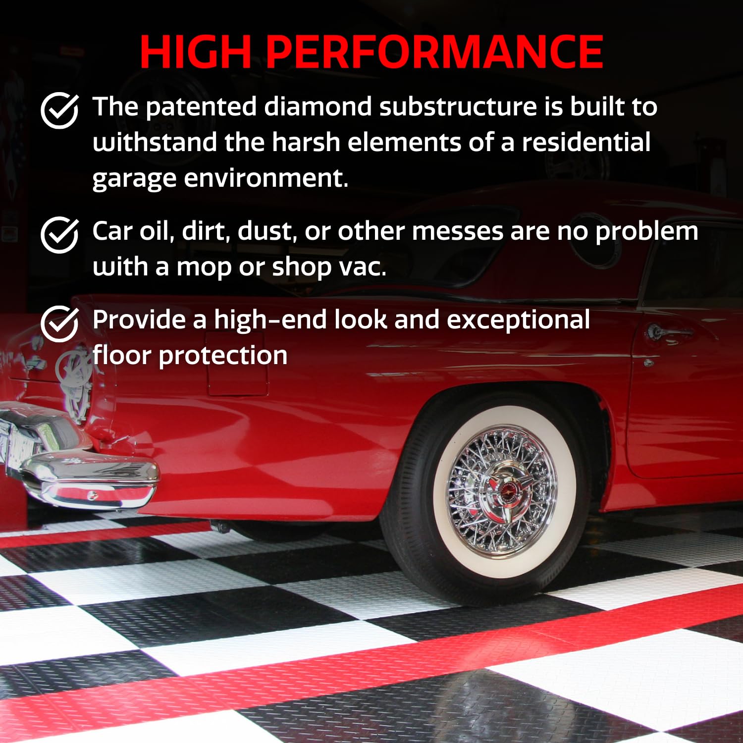 RaceDeck Diamond Plate Modular Garage Floor Tiles - Durable Interlocking Flooring (24 Pack, Graphite) for Home Garage, Workshop & Auto Showrooms