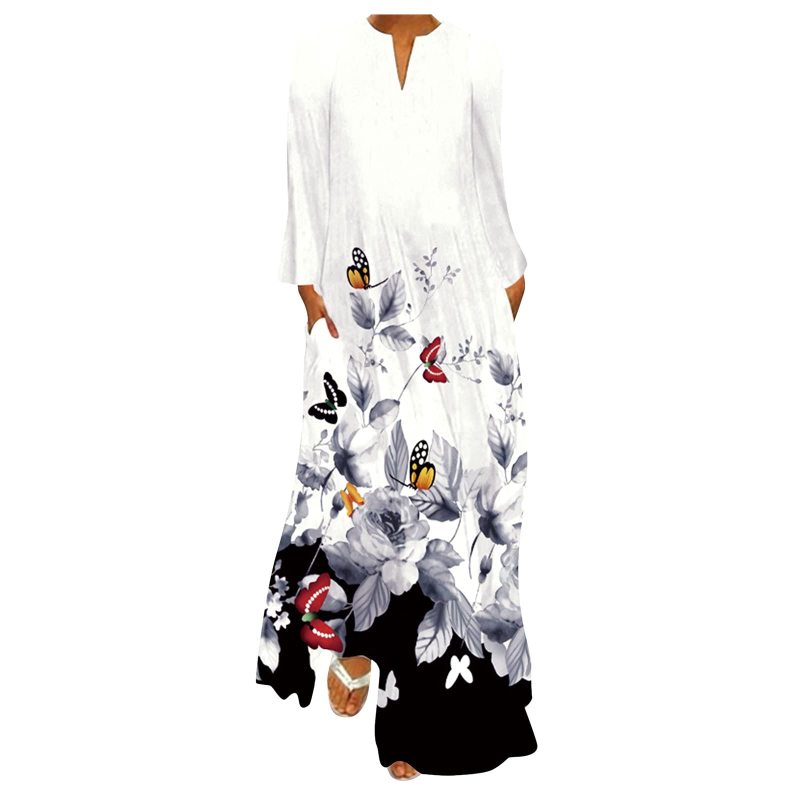 YHAIOGS Women's Plus Size Floral Maxi Dress - Long Sleeve Bohemian Loose Fit Beach Cover Up | Perfect for Summer Vacations, Pool Parties & Casual Outings