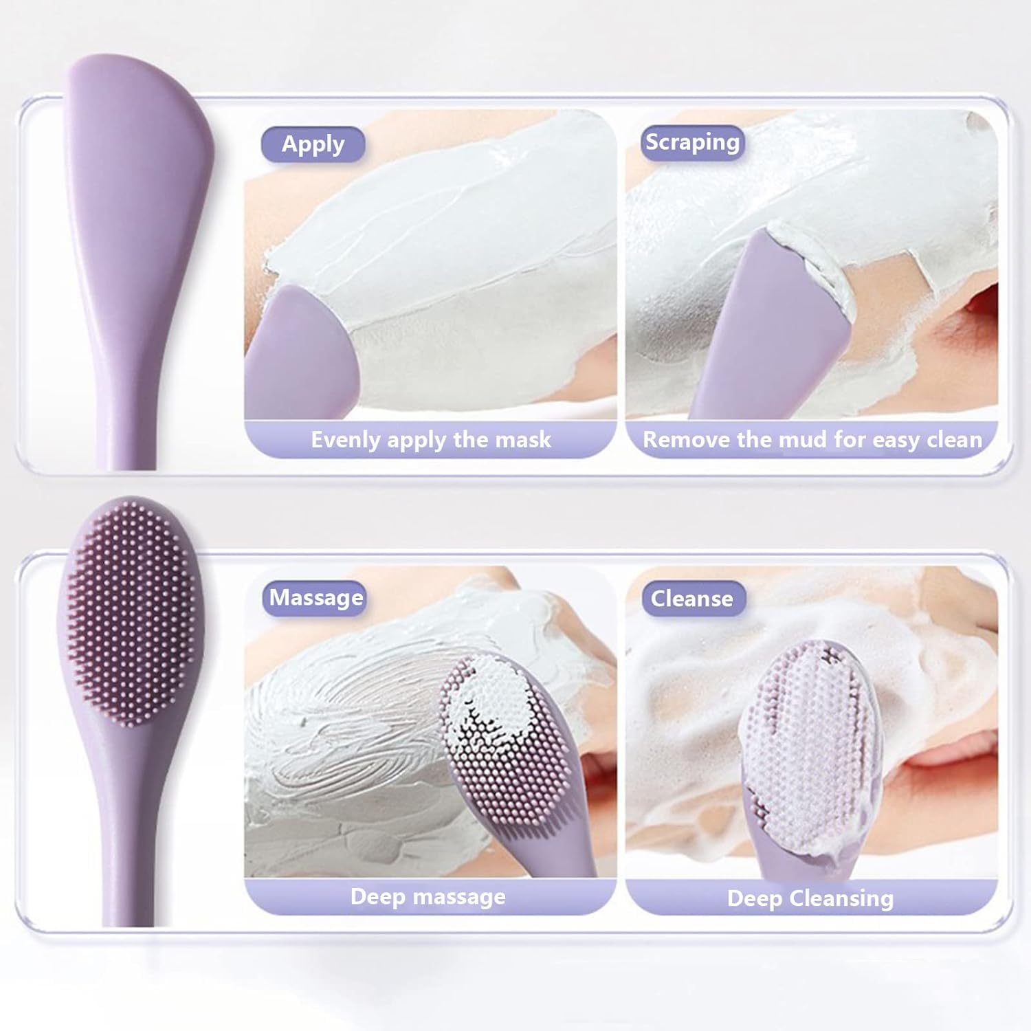 JULEX Soft Silicone Face Mask & Cleansing Brush - Blackhead Remover, Exfoliator for Facials, Mud & Clay Masks - DIY Beauty Salon Tool for Skin Care & Body Lotion Application (Purple) - Perfect for Spa Days & At-Home Skincare Routines