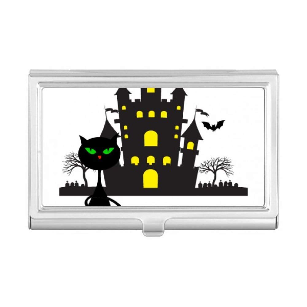 Spooky Halloween Cat Business Card Holder - Gothic Castle Design for Office, Wallet, or Pocket Storage | Perfect for Halloween Parties, Gifts & Home Decor
