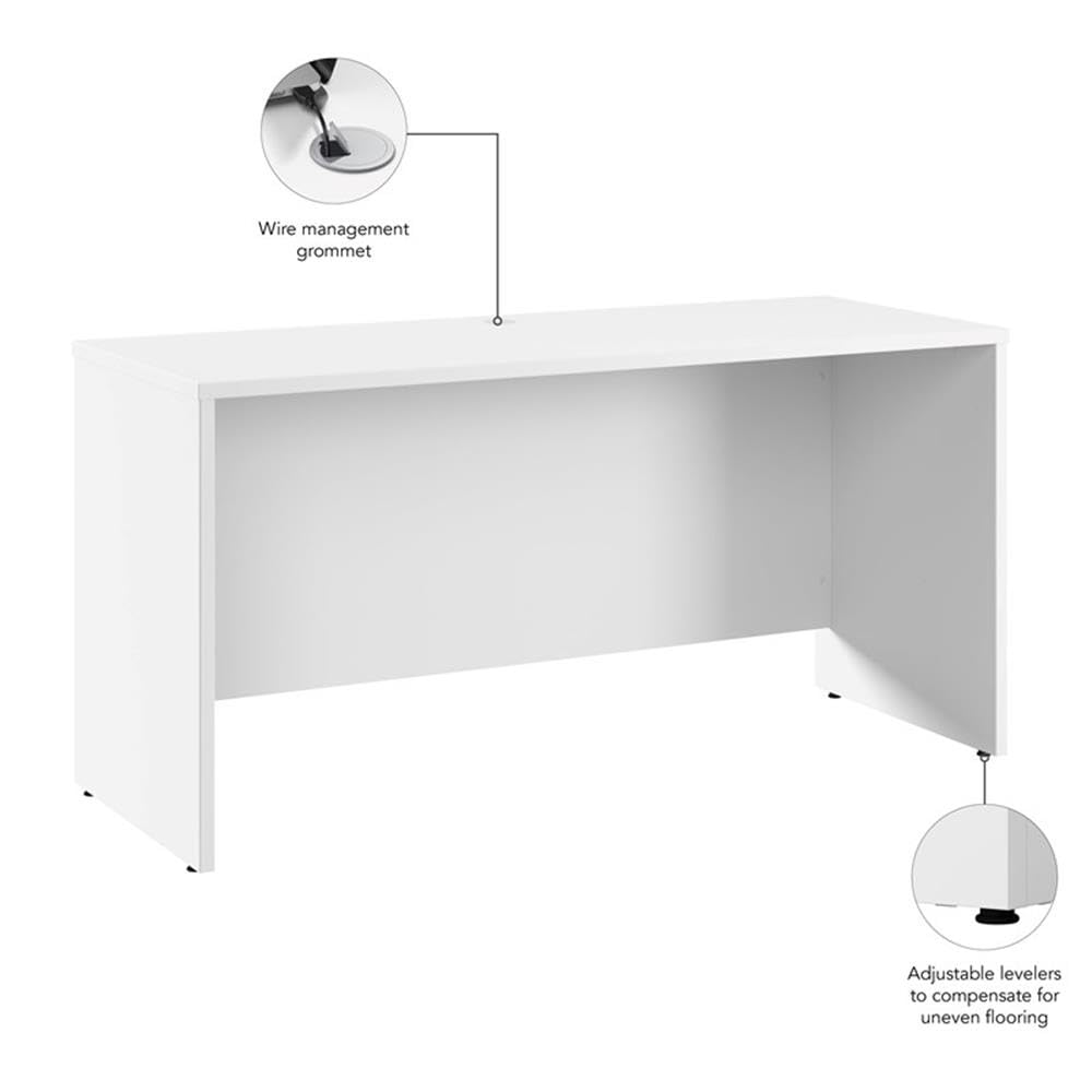 Bush Business Furniture Hampton Heights 60W x 24D White Credenza Desk - Home Office Computer Table for Professional Workspace | Perfect for Small Spaces & Modern Workstations