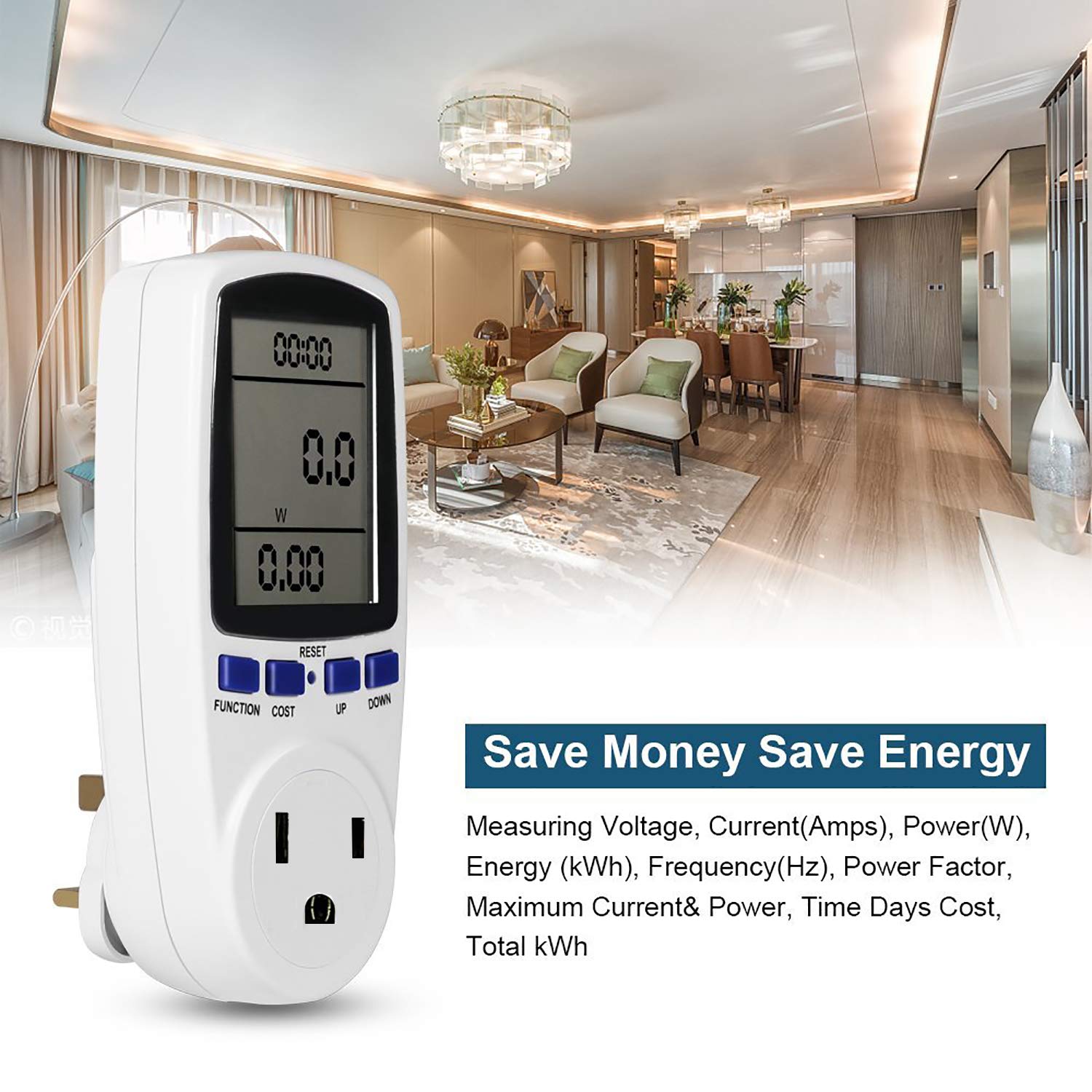 Smart Power Meter Plug - Energy Usage Monitor with Digital LCD Display, Overload Protection & 7 Display Modes | Track Home Electricity Consumption | Perfect for Appliances, Electronics & Energy Efficiency Monitoring