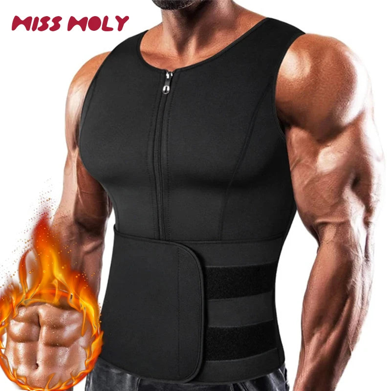 Men's Waist Trainer Body Shaper - Slimming Sauna Vest with Double Belt for Weight Loss & Sweat Control - Perfect for Gym, Workout & Postpartum Recovery