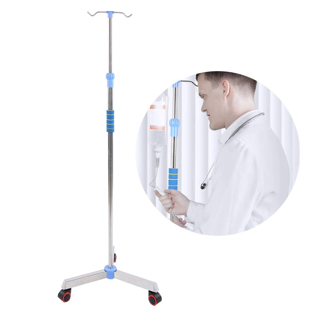 Adjustable IV Drip Stand 42.9-80.7 Inches with 2 Hooks & Wheels - Stainless Steel IV Pole for Hospital, Clinic & Home Care - Perfect for Medical Infusion Therapy & Patient Mobility