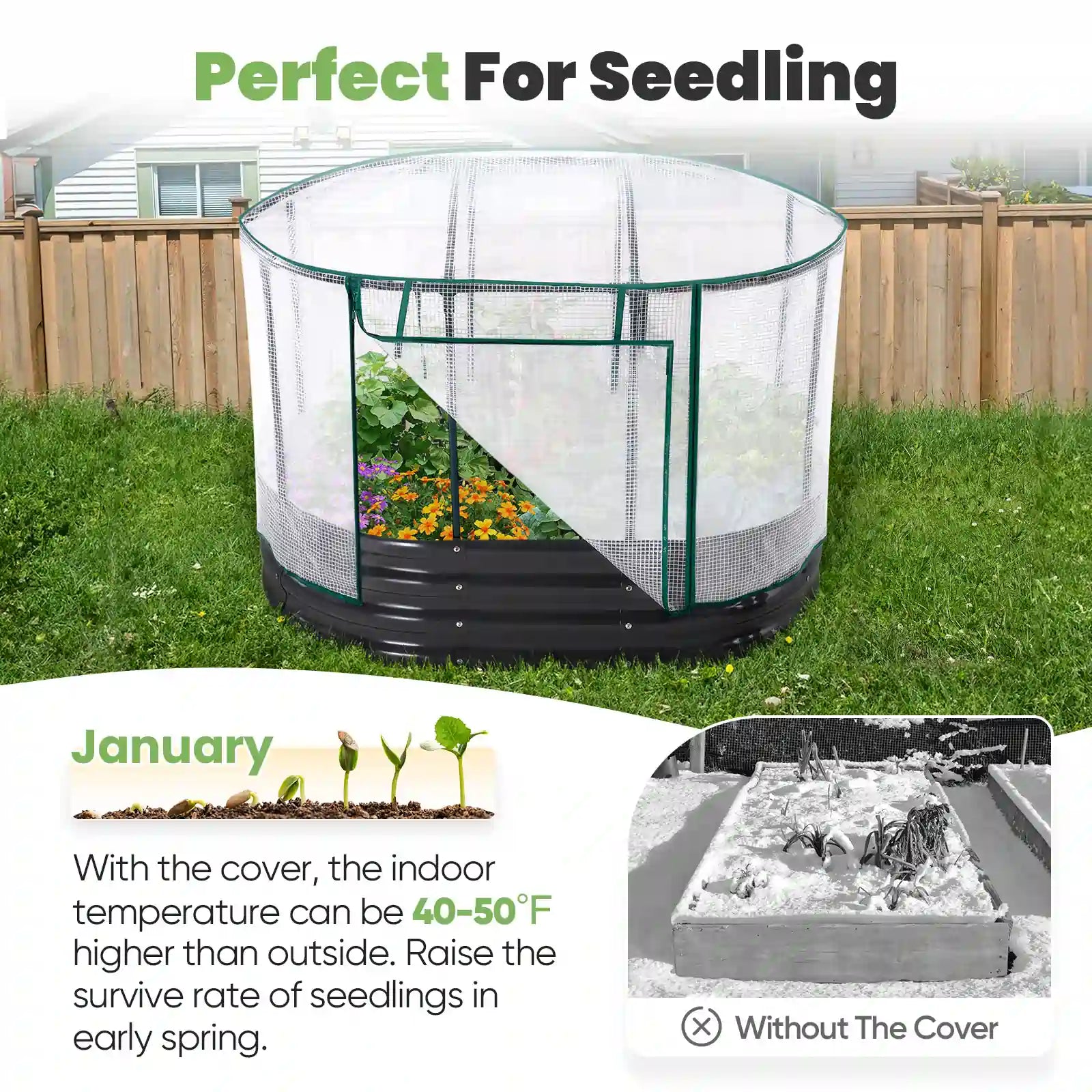 4' x 3' x 1' Galvanized Steel Oval Raised Garden Bed with Cover - Perfect for Vegetables, Flowers & Herbs in Backyard, Patio or Balcony Gardening