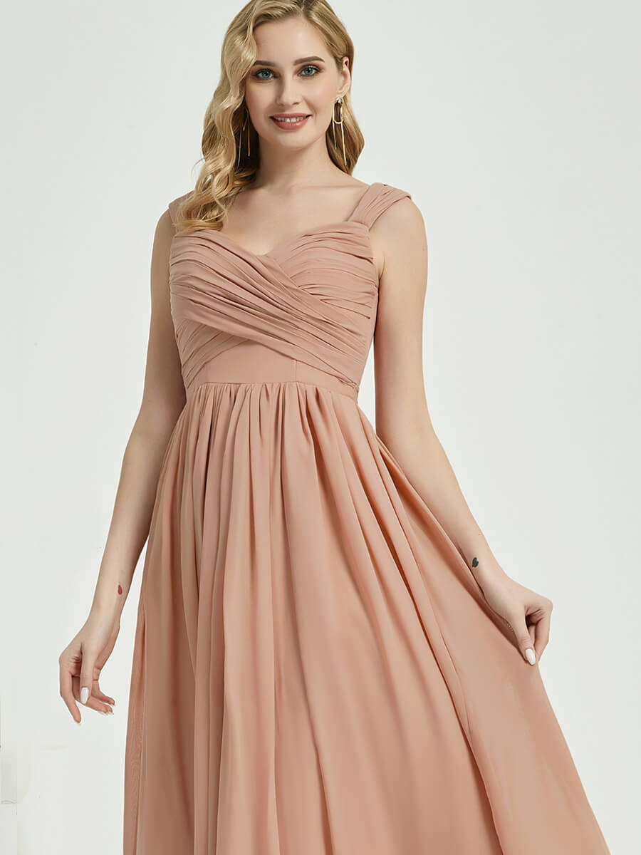 Elegant Dark Navy Sweetheart Backless Chiffon Floor Length Bridesmaid Dress for Weddings, Prom & Formal Events