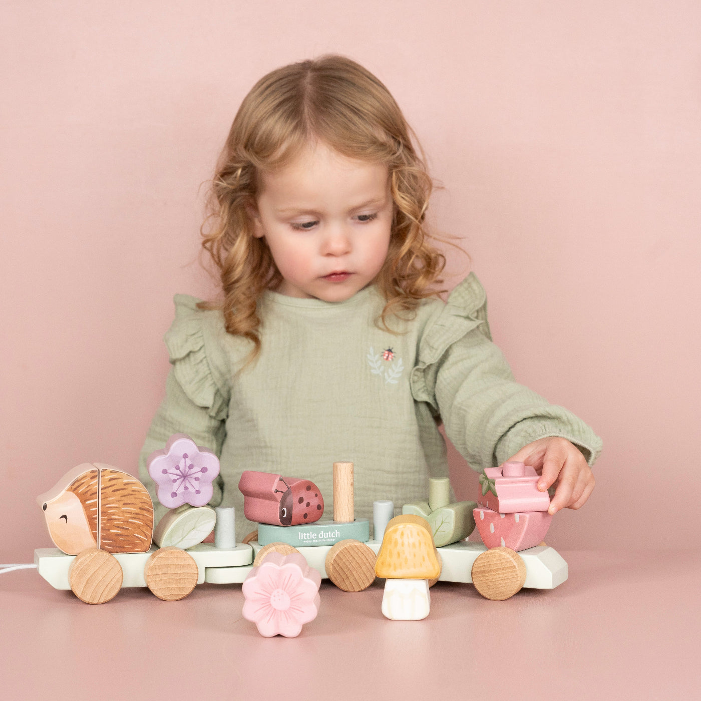 Fairy Garden Wooden Hedgehog Stacking Train Toy - Montessori Educational Stacking Blocks for Toddlers, Perfect for Imaginative Play & Kids Room Decor