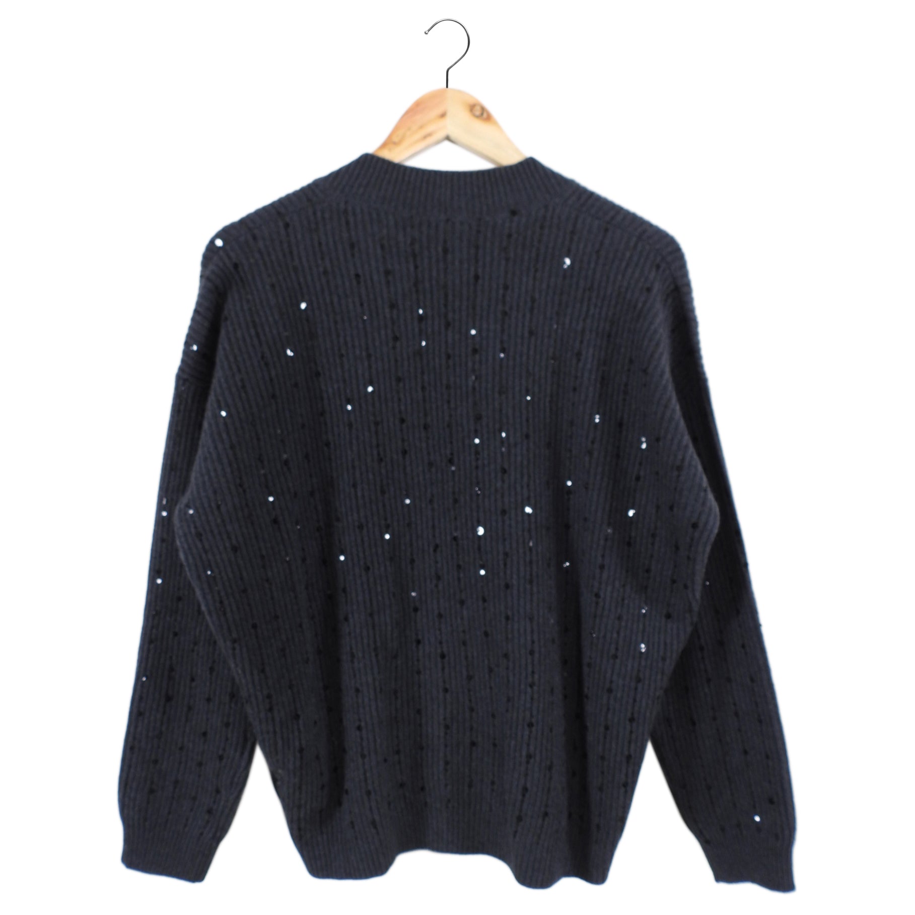 Brunello Cucinelli Charcoal Grey Cashmere Sequin Cardigan for Women - Luxury Knitwear for Evening Parties & Special Occasions