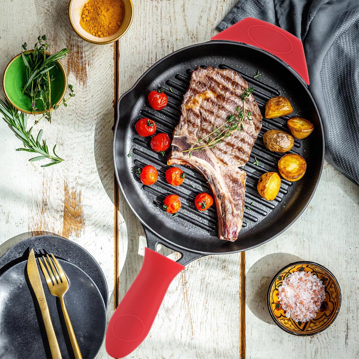 Heat Resistant Silicone Pot Handle Covers (2-Pack) - Cast Iron Skillet Handle Protectors for Frying Pans, Griddles & Cookware - Perfect for Stovetop Cooking, Grilling & Kitchen Safety