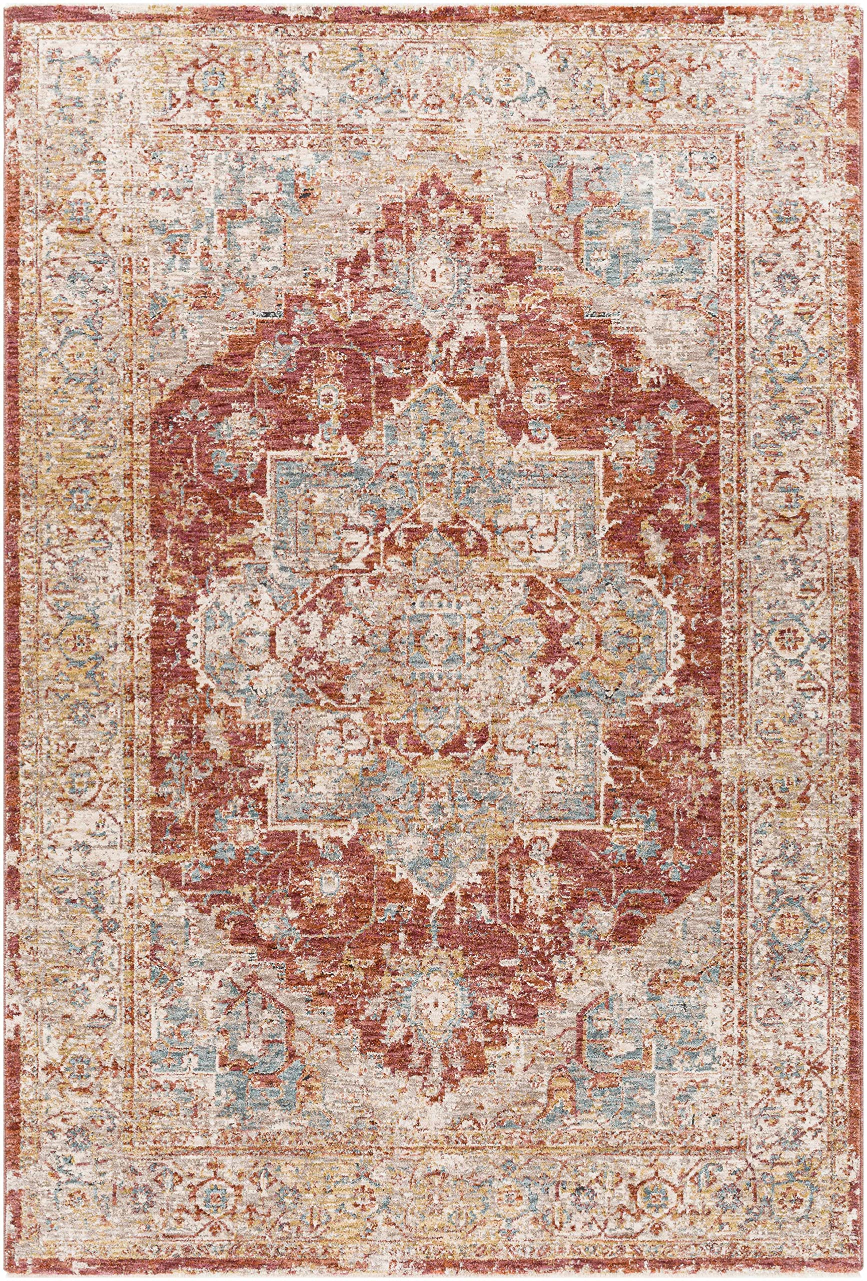 Hauteloom Powassan Modern Area Rug for Living Room & Bedroom - Soft Gray, Beige, Red - 9' x 12'2
