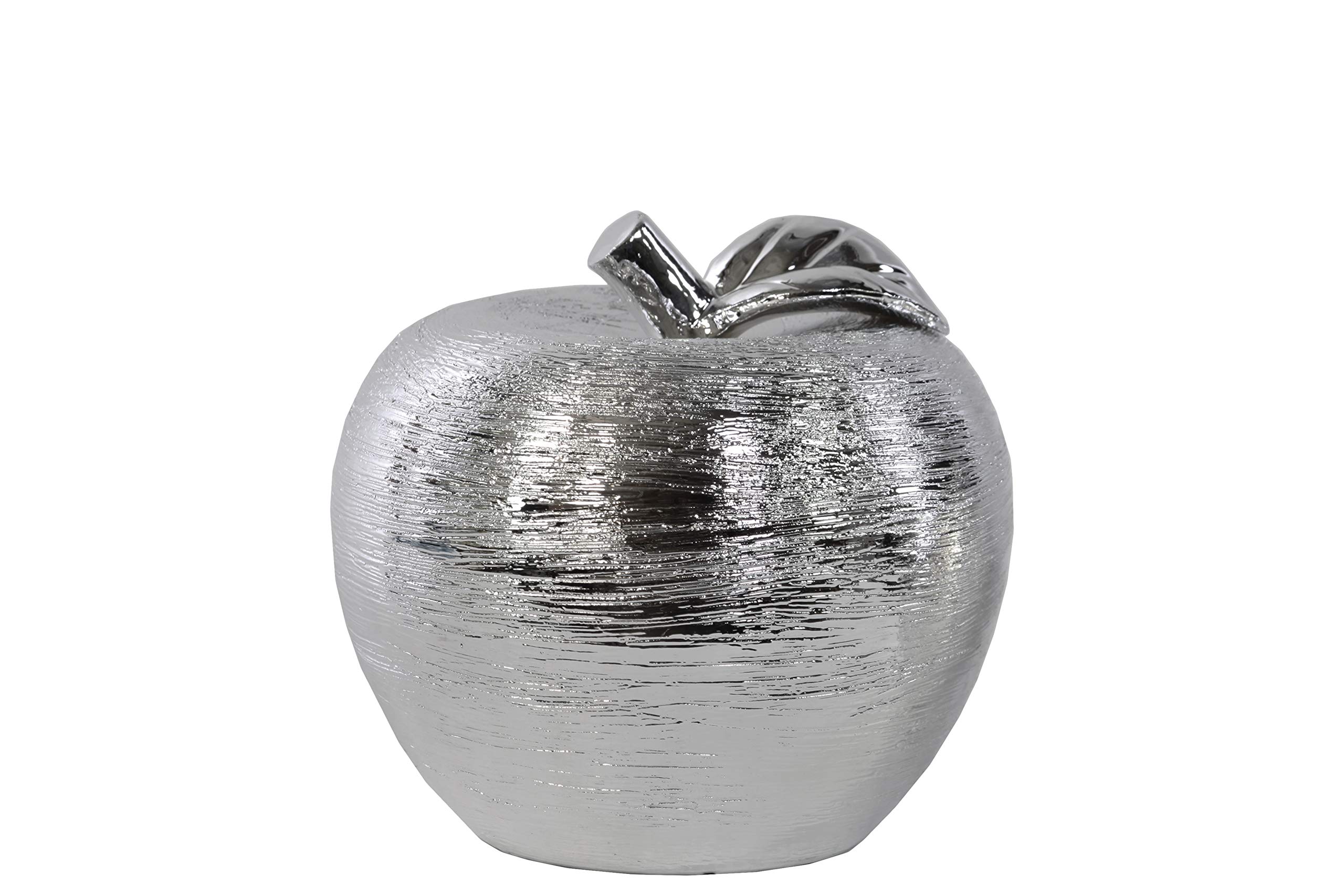 Small Chrome Silver Porcelain Apple Figurine - Elegant Home Decor for Dining Table, Office Desk, or Gift Giving
