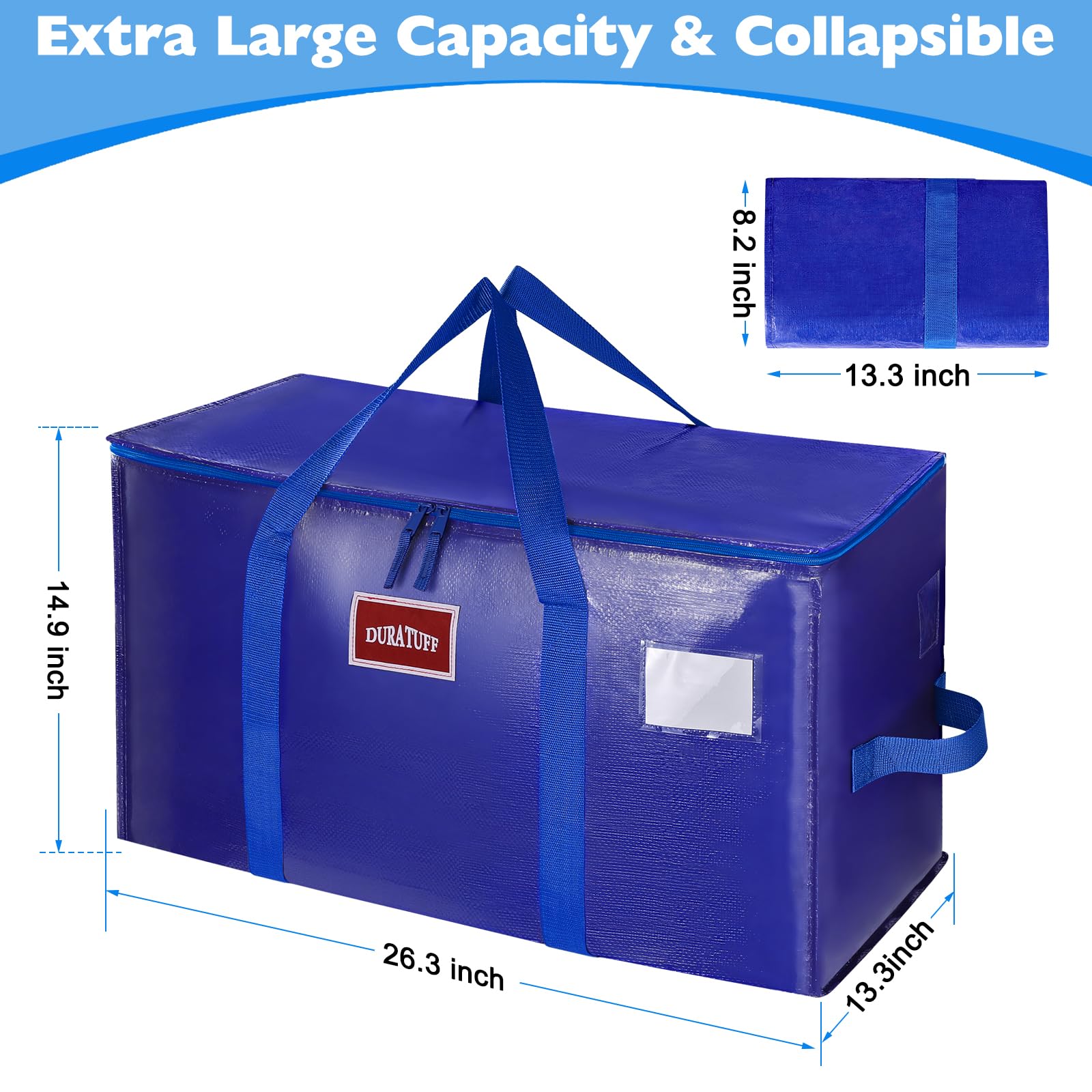 Extra Large Heavy Duty Moving Bags with Zipper & Lids - Durable Storage Totes for Packing, Moving & Home Organization - Perfect for Closet Storage, Travel & Seasonal Items