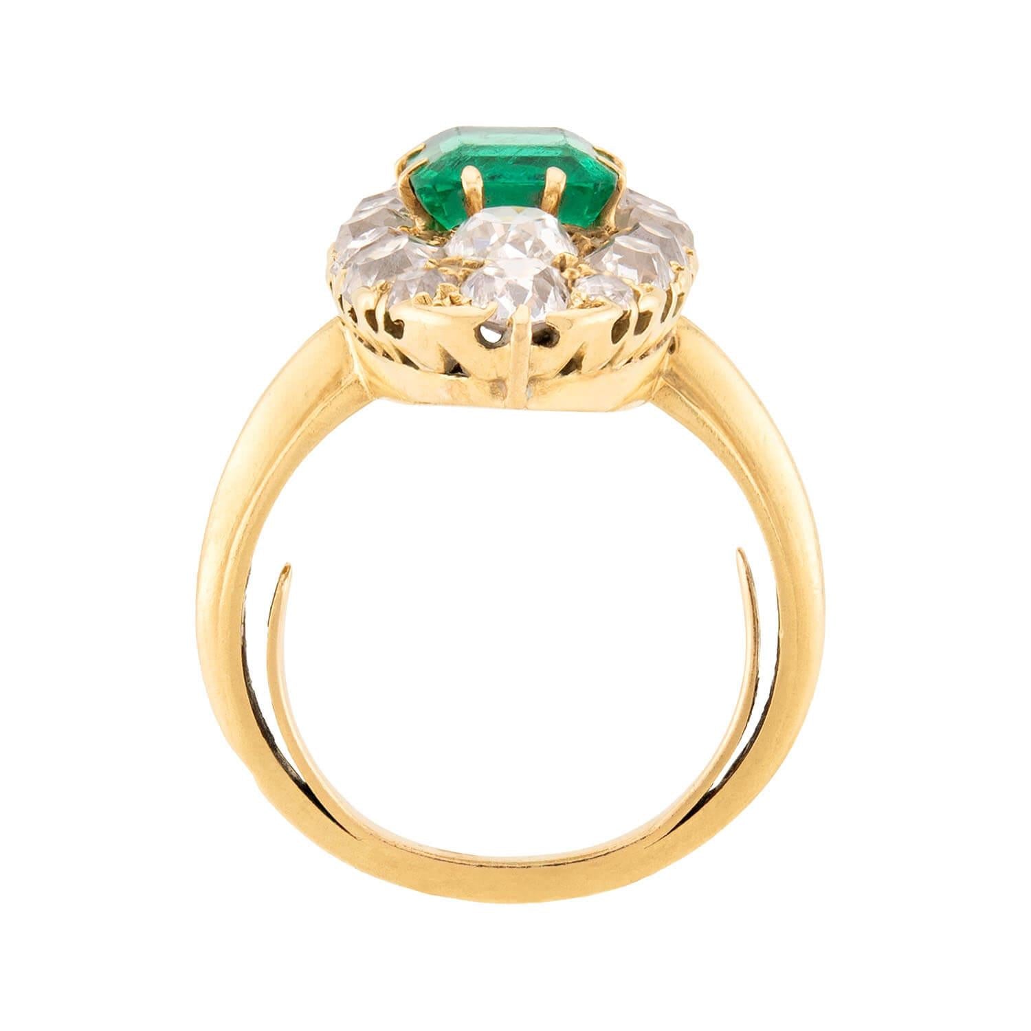 18k Gold Victorian French Emerald and Diamond Navette Ring – Elegant Vintage Jewelry for Weddings, Anniversaries & Special Occasions